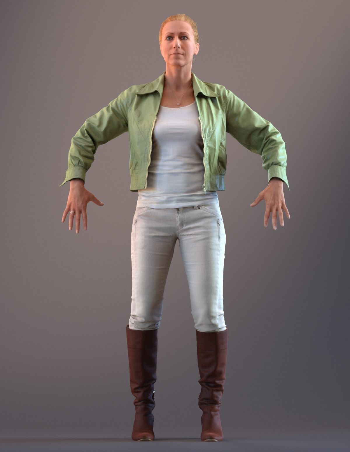 Rigged 3D low poly female with summer jacket Low-poly 3D model_8