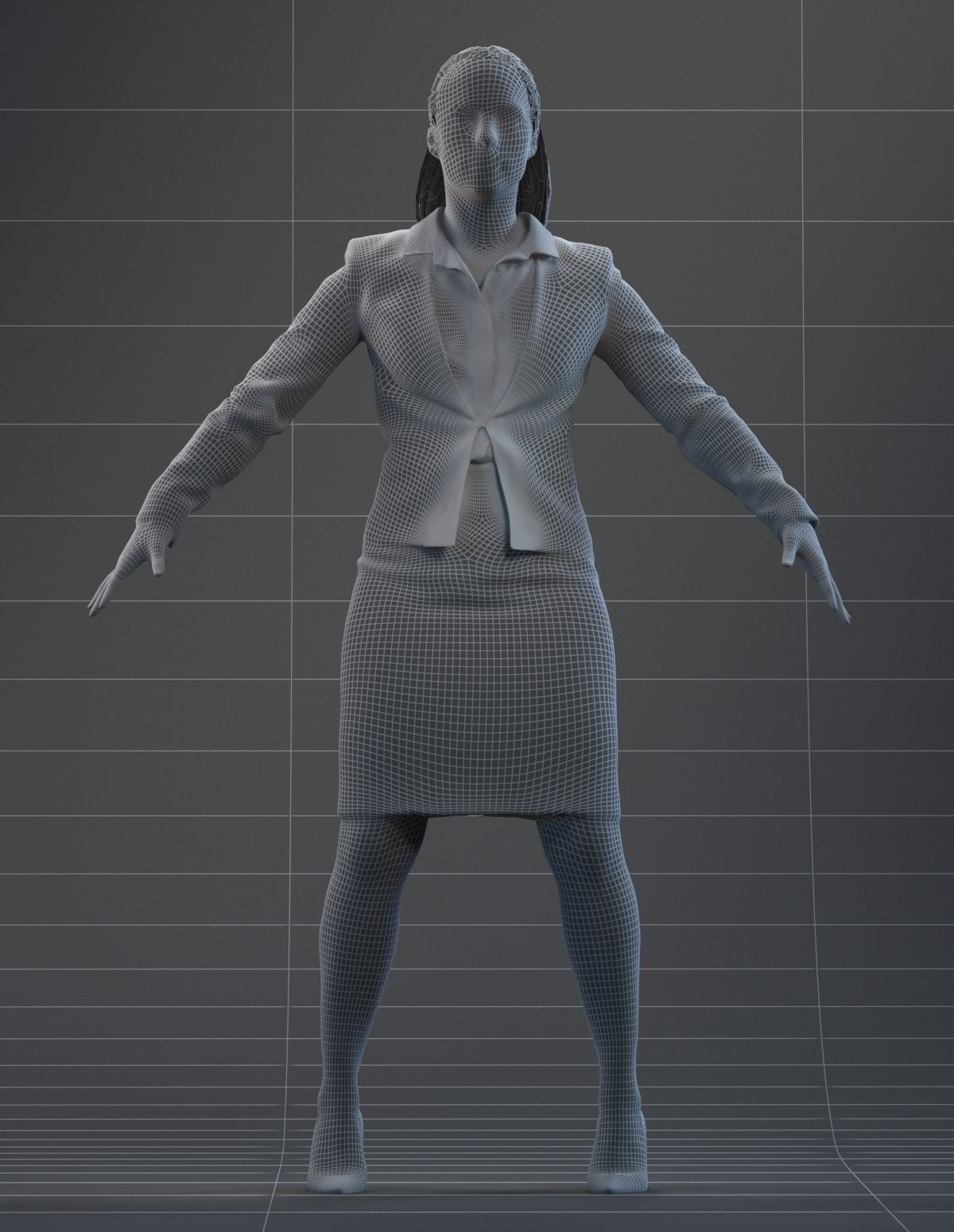 Rigged 3D woman in business attire Low-poly 3D model_2