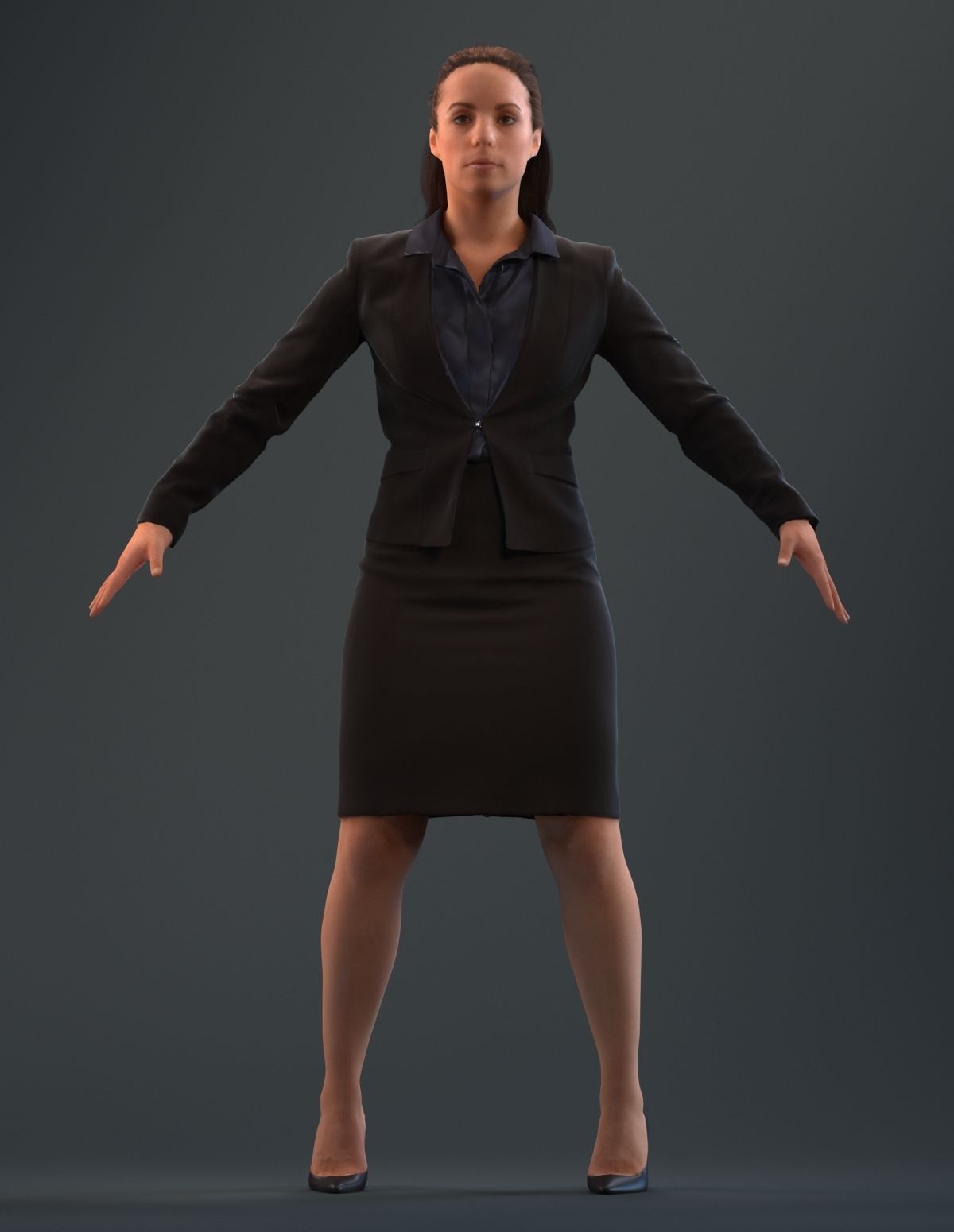 Rigged 3D woman in business attire Low-poly 3D model_1