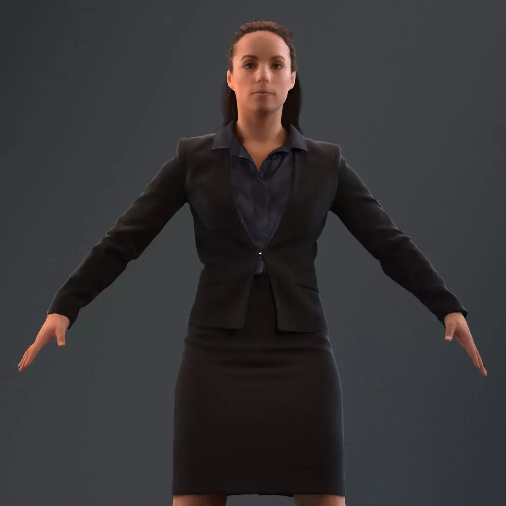 Rigged 3D woman in business attire Low-poly 3D model_0