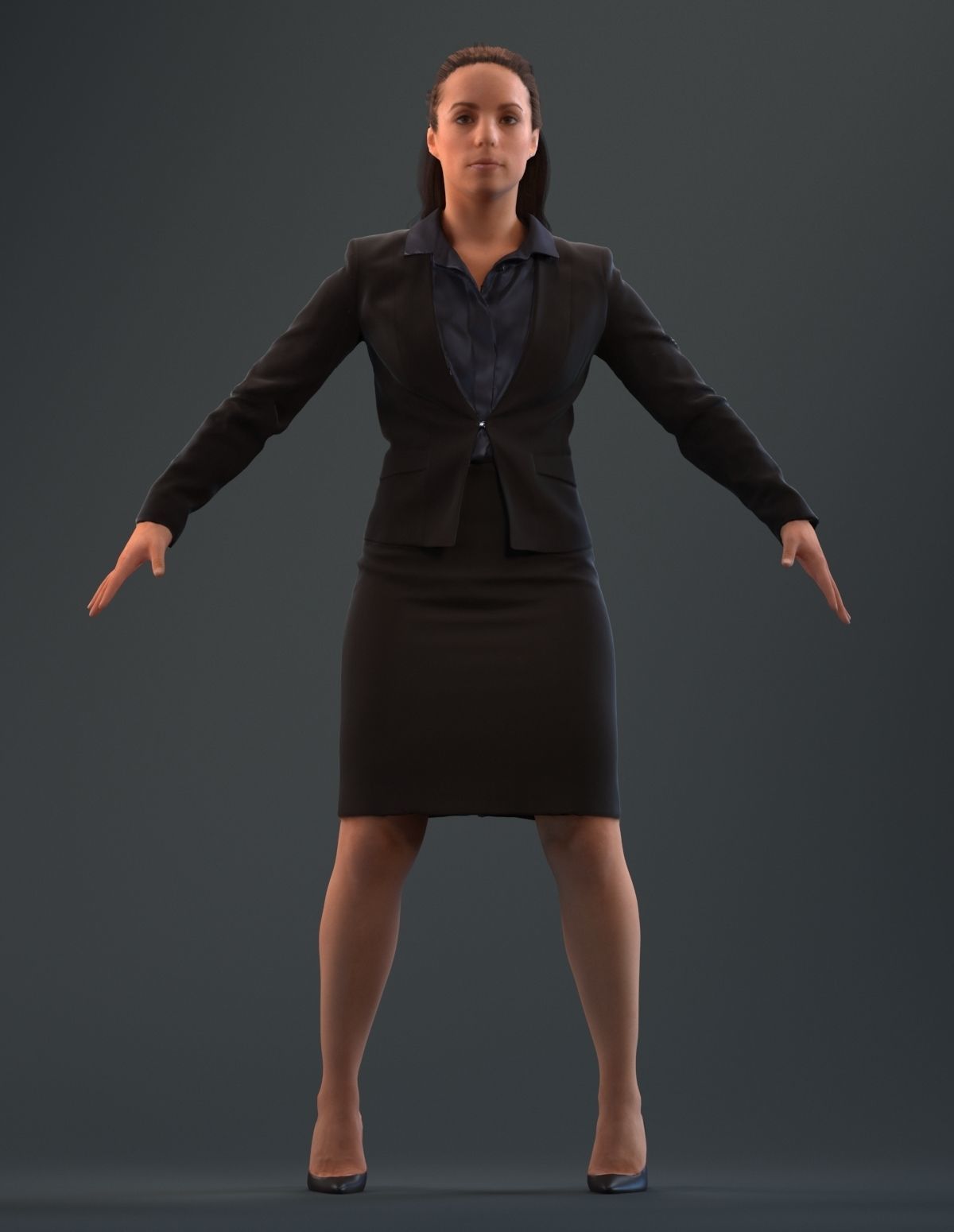 Rigged 3D woman in business attire Low-poly 3D model_7