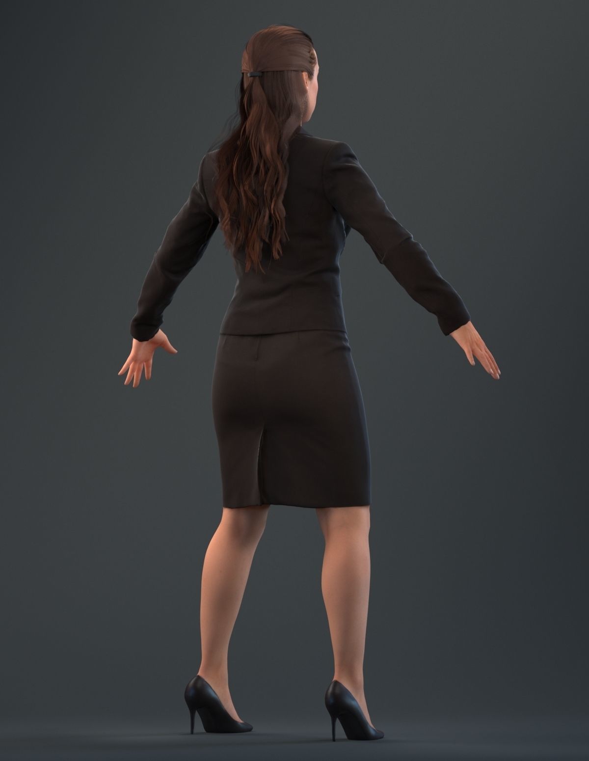 Rigged 3D woman in business attire Low-poly 3D model_6