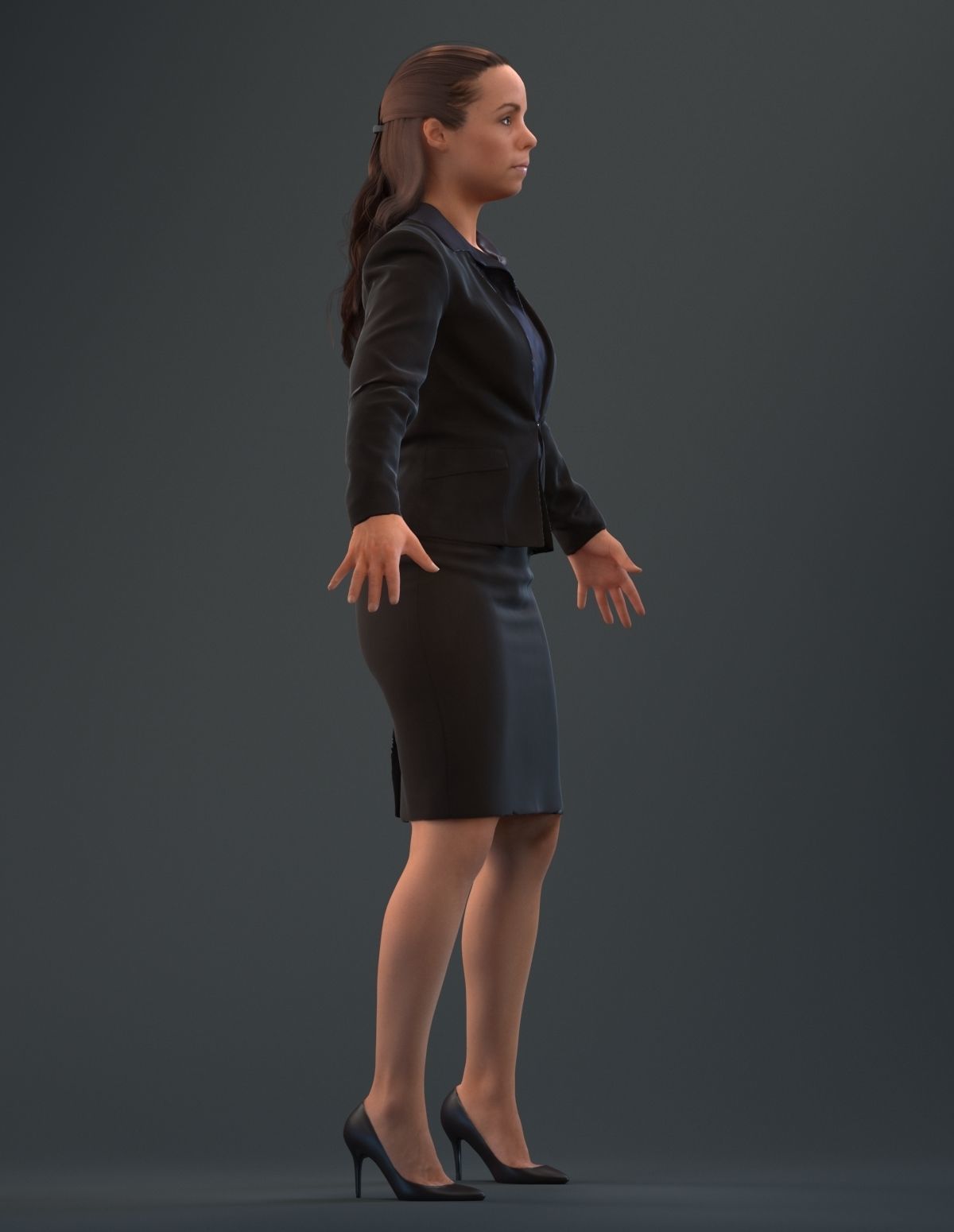 Rigged 3D woman in business attire Low-poly 3D model_3
