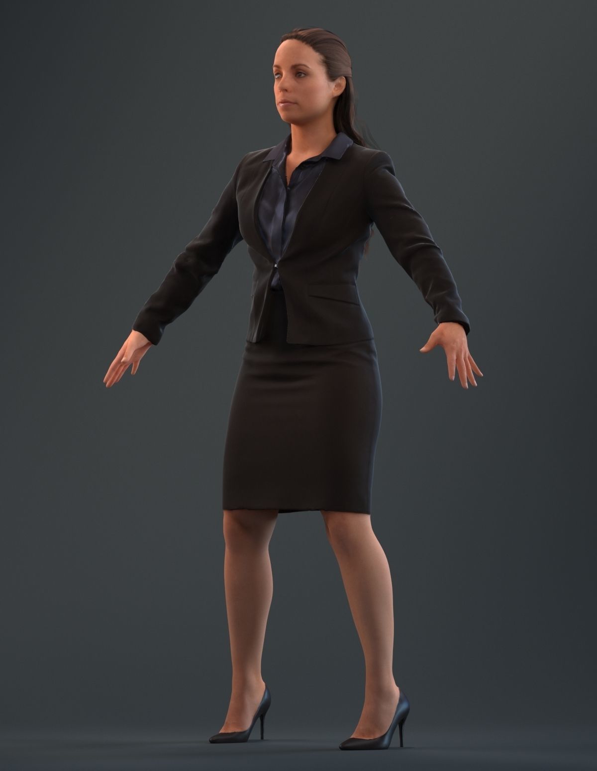 Rigged 3D woman in business attire Low-poly 3D model_9