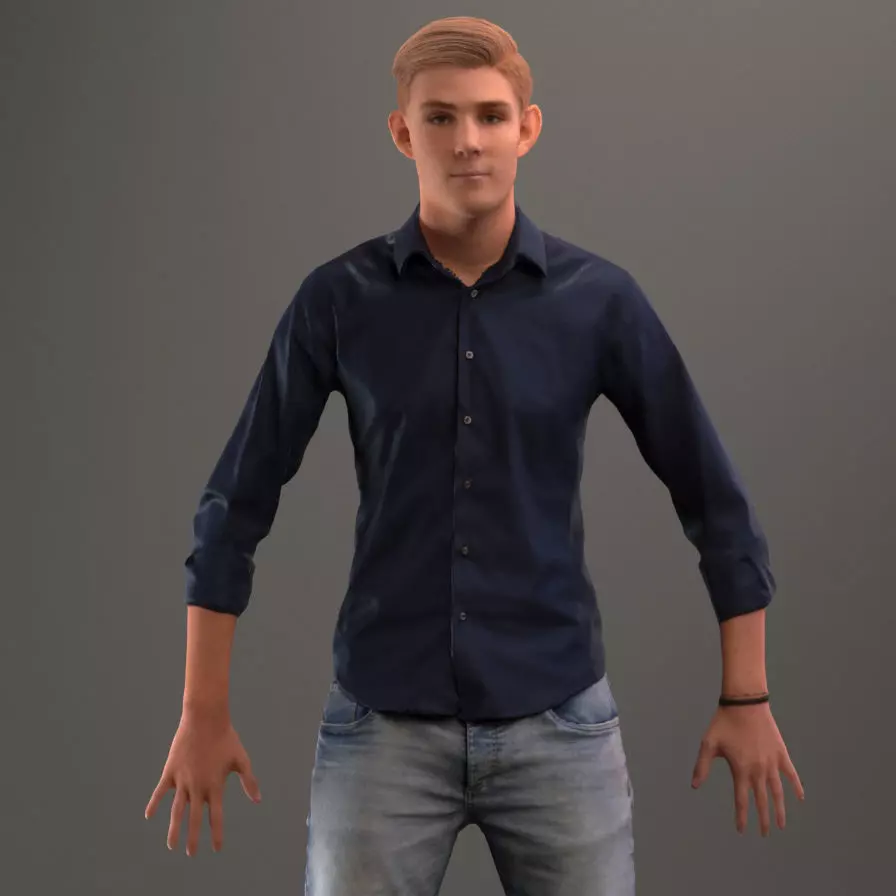 Rigged 3D boy with realistic hair in casual clothing Low-poly 3D model_0
