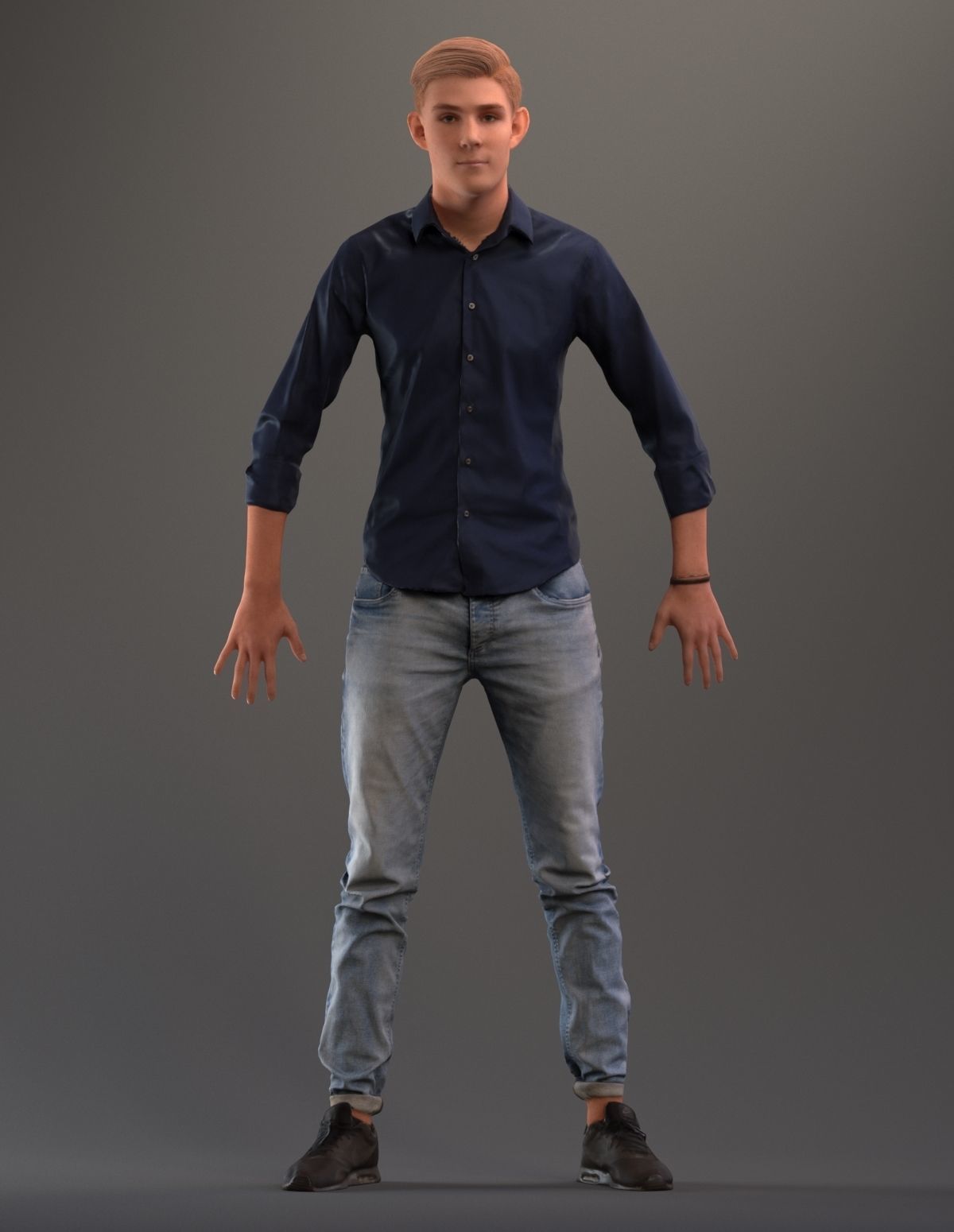 Rigged 3D boy with realistic hair in casual clothing Low-poly 3D model_1