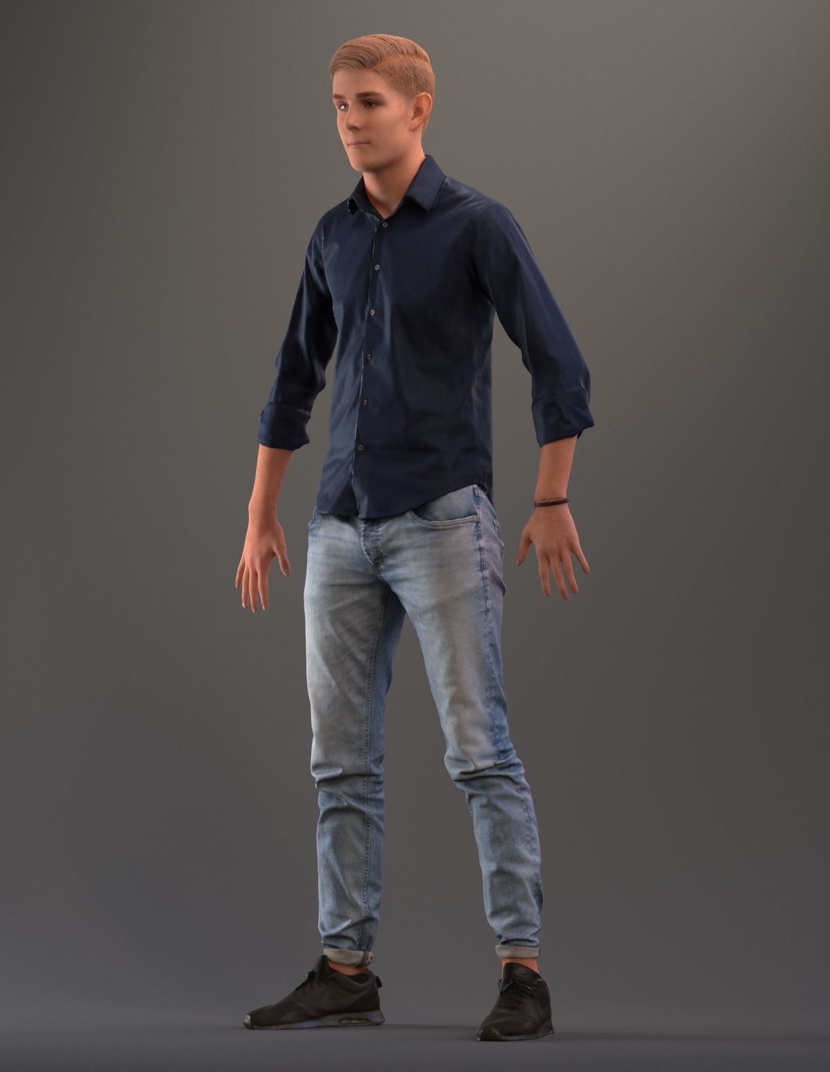 Rigged 3D boy with realistic hair in casual clothing Low-poly 3D model_10