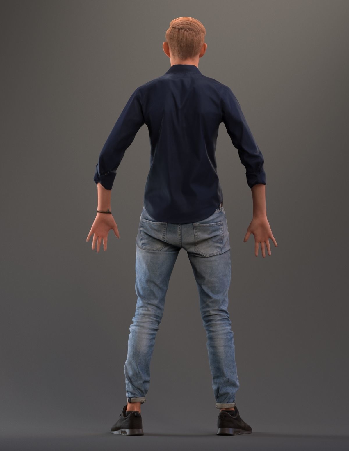 Rigged 3D boy with realistic hair in casual clothing Low-poly 3D model_5