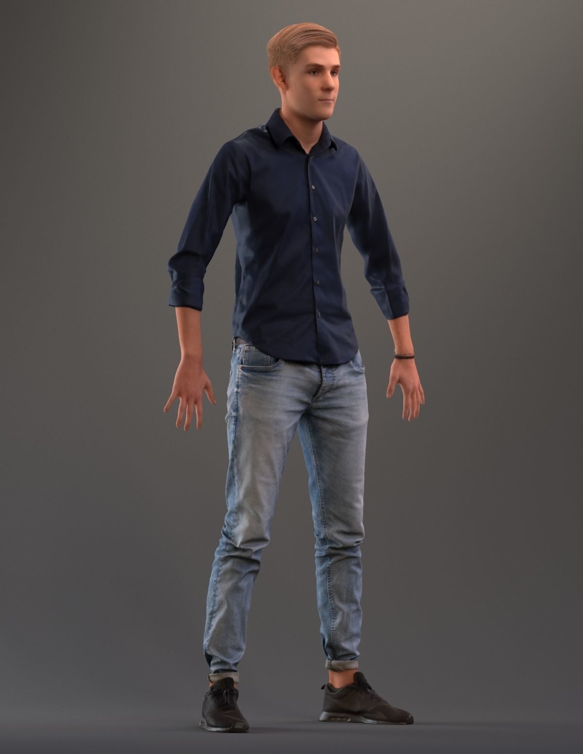 Rigged 3D boy with realistic hair in casual clothing Low-poly 3D model_3