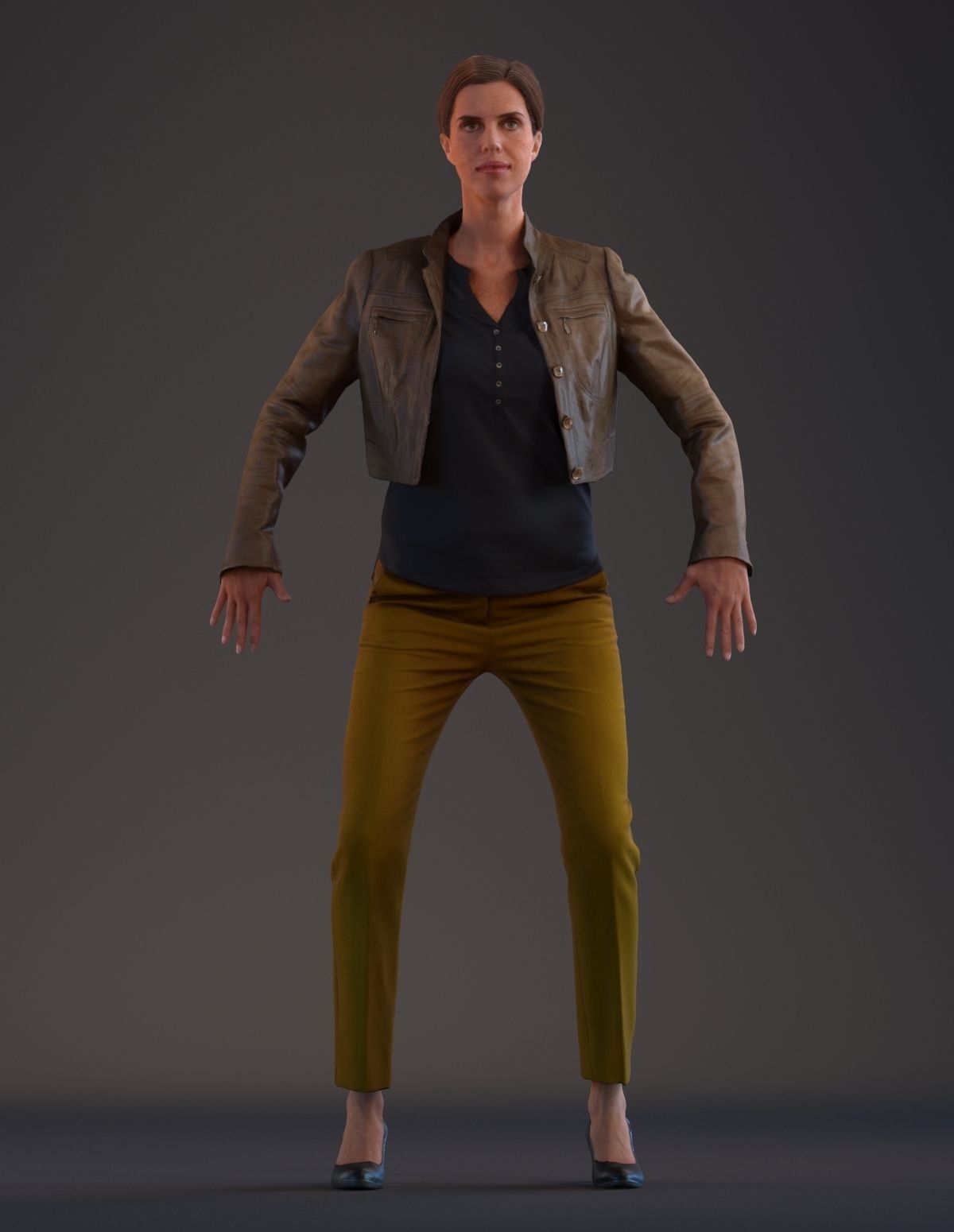 Rigged 3D female with realistic hair Low-poly 3D model_1