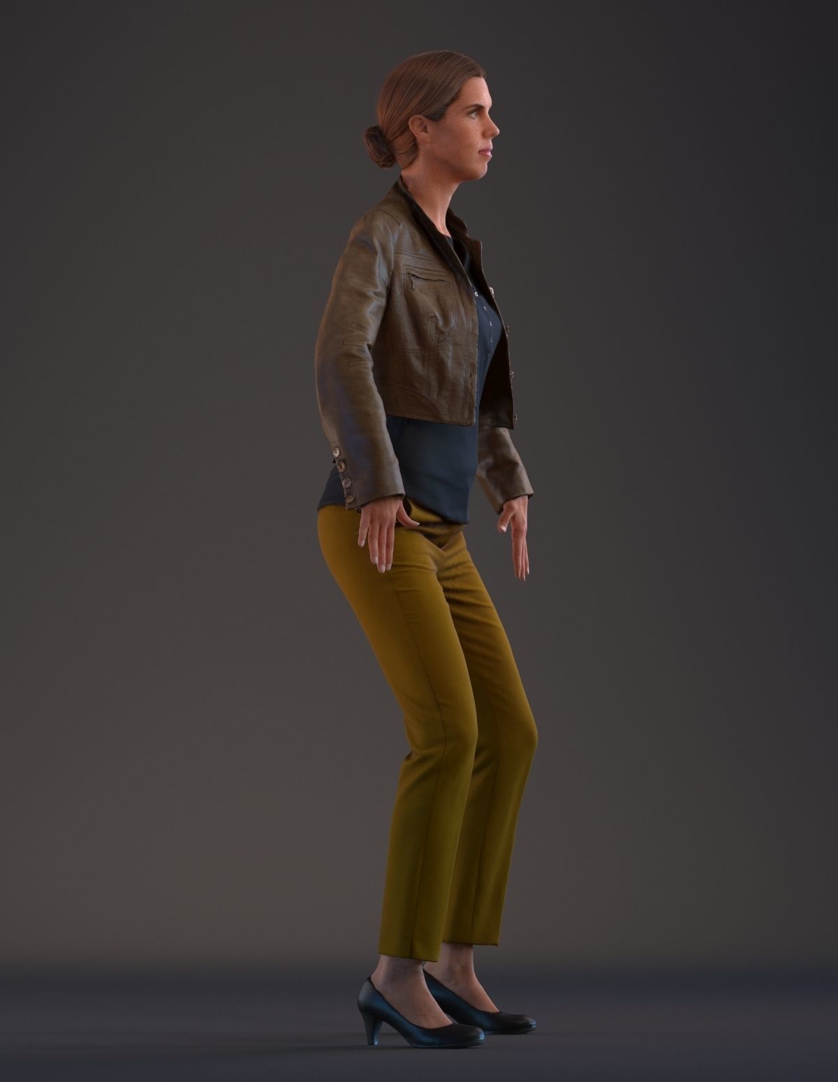 Rigged 3D female with realistic hair Low-poly 3D model_3