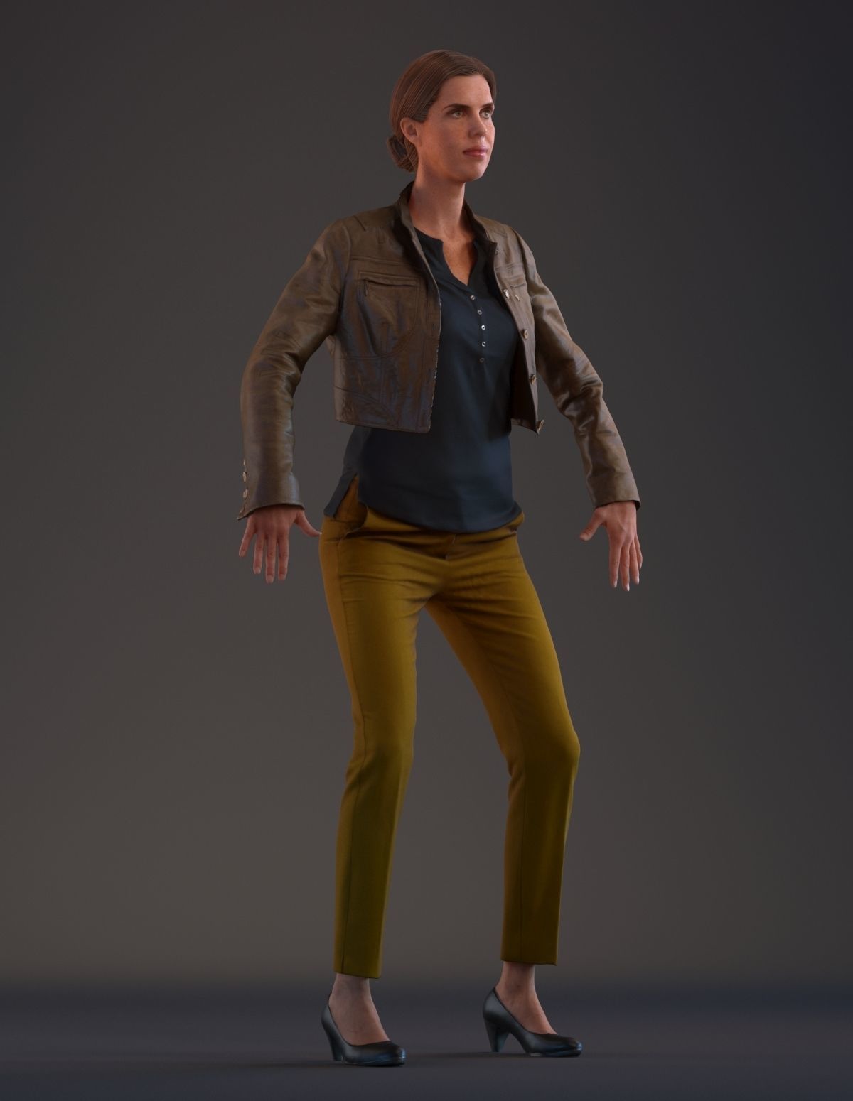 Rigged 3D female with realistic hair Low-poly 3D model_7