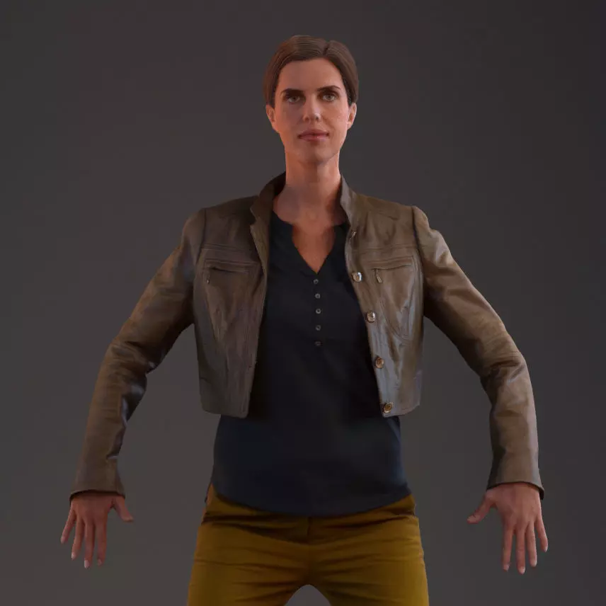 Rigged 3D female with realistic hair Low-poly 3D model_0