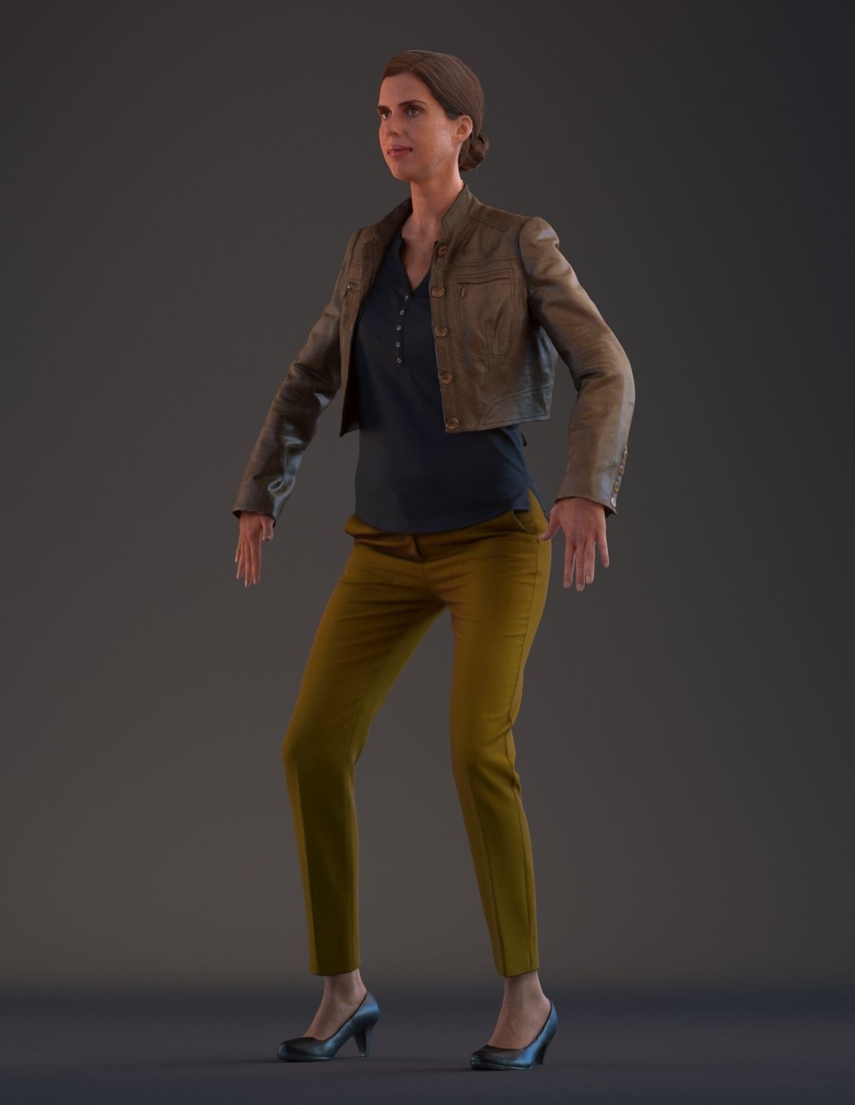 Rigged 3D female with realistic hair Low-poly 3D model_8