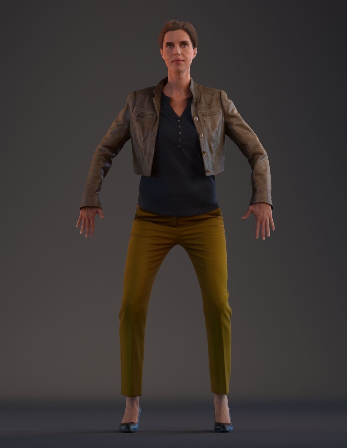 Rigged 3D female with realistic hair Low-poly 3D model_9