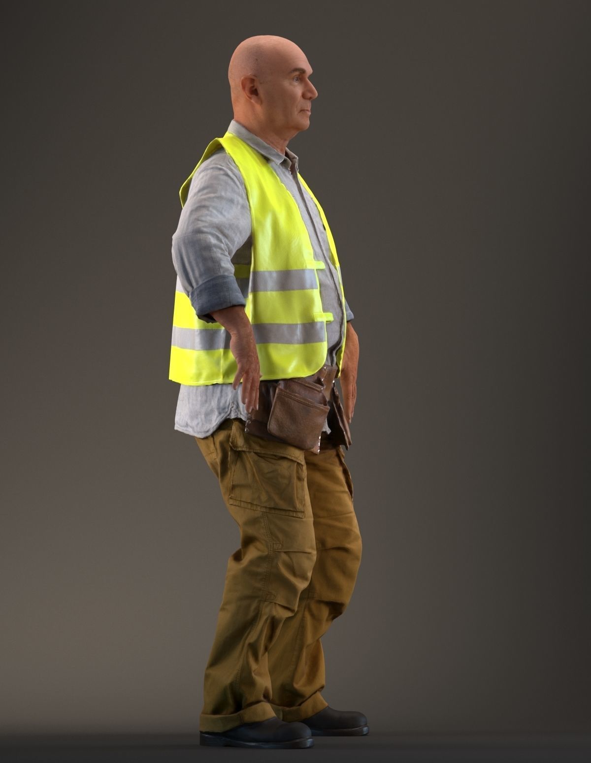 Rigged 3D construction worker Low-poly 3D model_3
