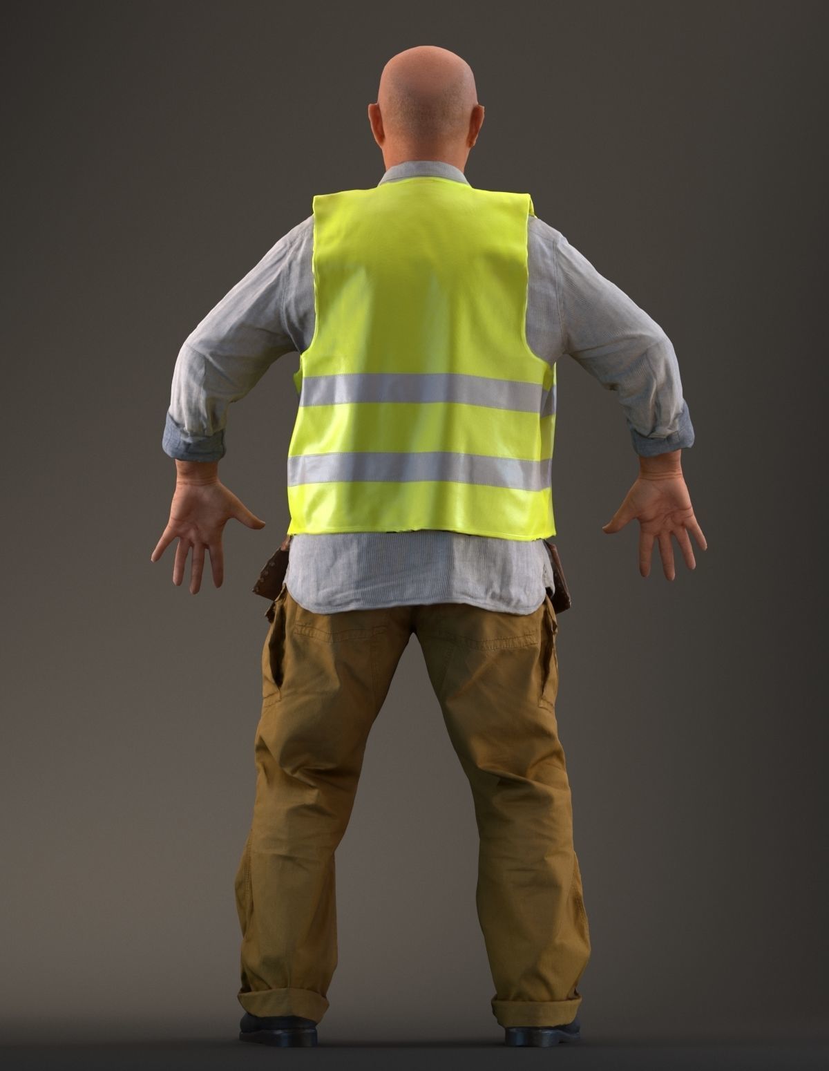 Rigged 3D construction worker Low-poly 3D model_6