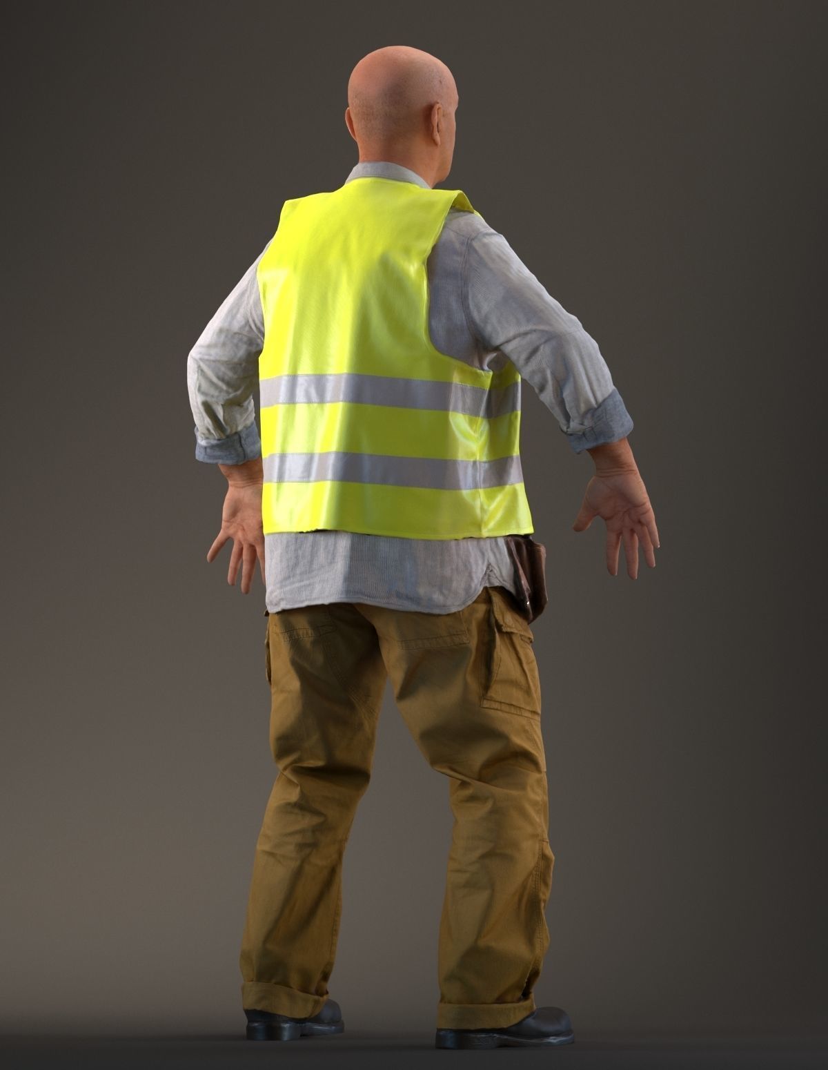 Rigged 3D construction worker Low-poly 3D model_7