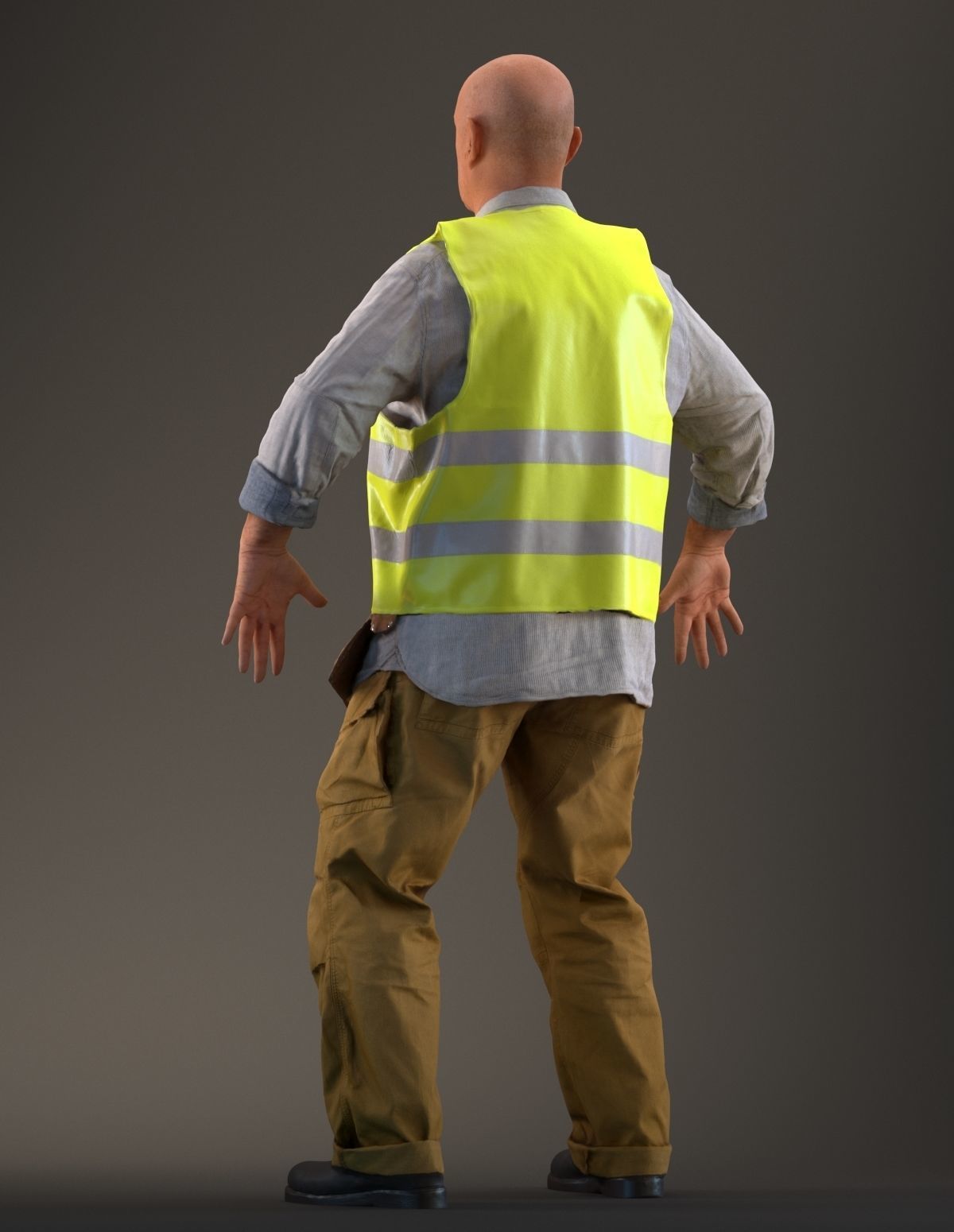 Rigged 3D construction worker Low-poly 3D model_8