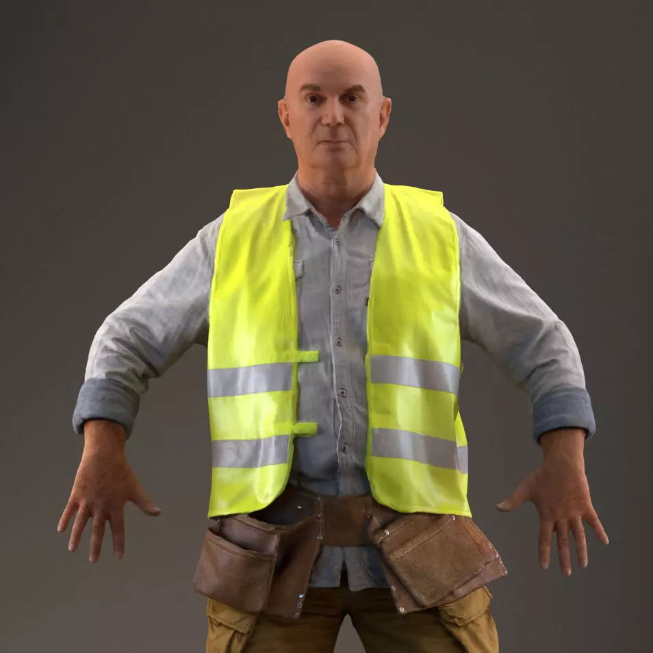 Rigged 3D construction worker Low-poly 3D model_0