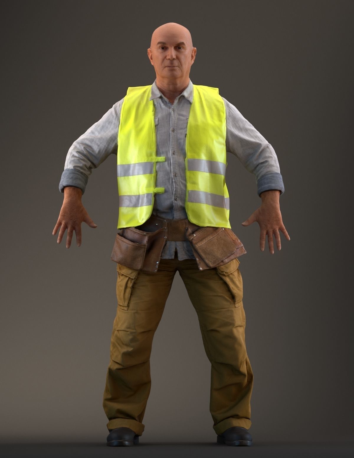 Rigged 3D construction worker Low-poly 3D model_1