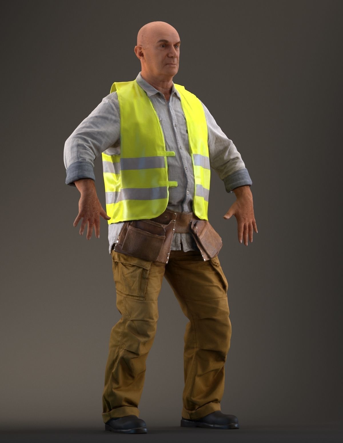 Rigged 3D construction worker Low-poly 3D model_5