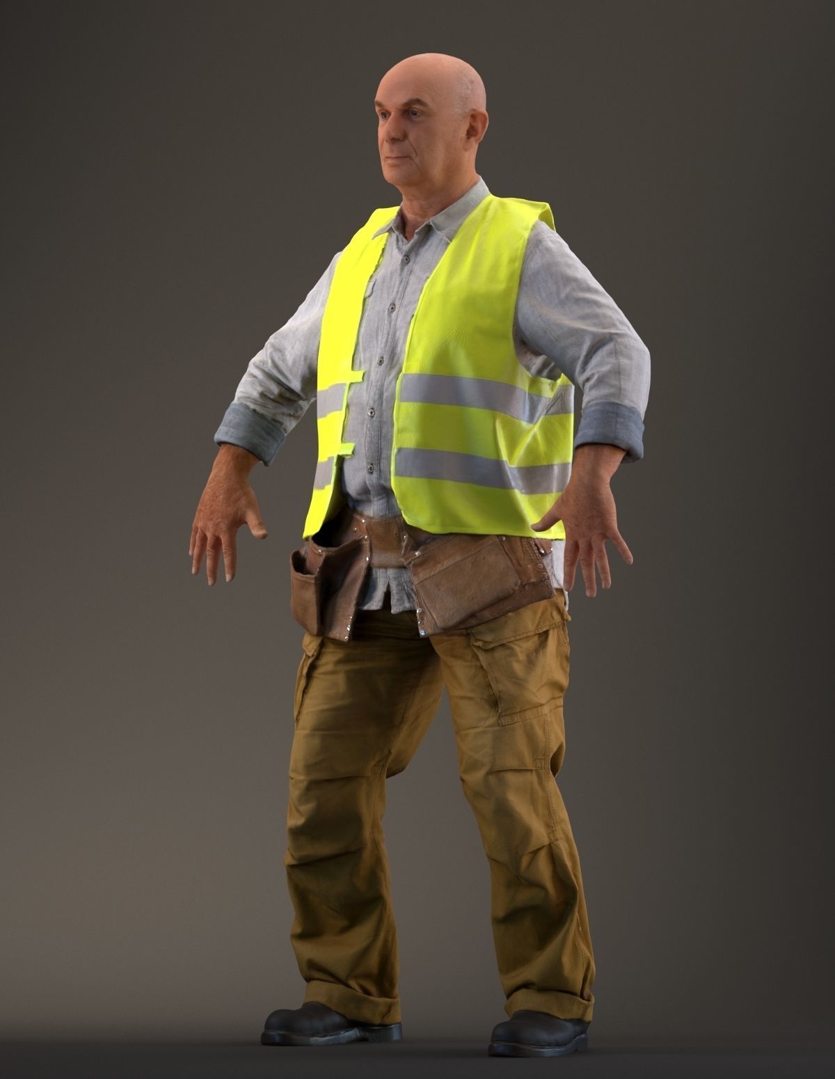 Rigged 3D construction worker Low-poly 3D model_10
