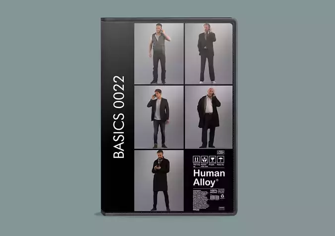 Set of low poly 3D males standing and making a phone call