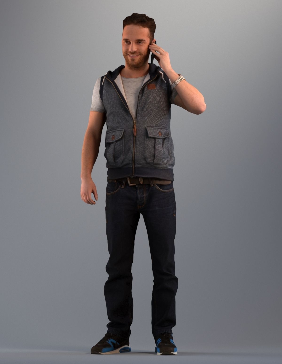 Set of low poly 3D males standing and making a phone call Low-poly 3D model_4