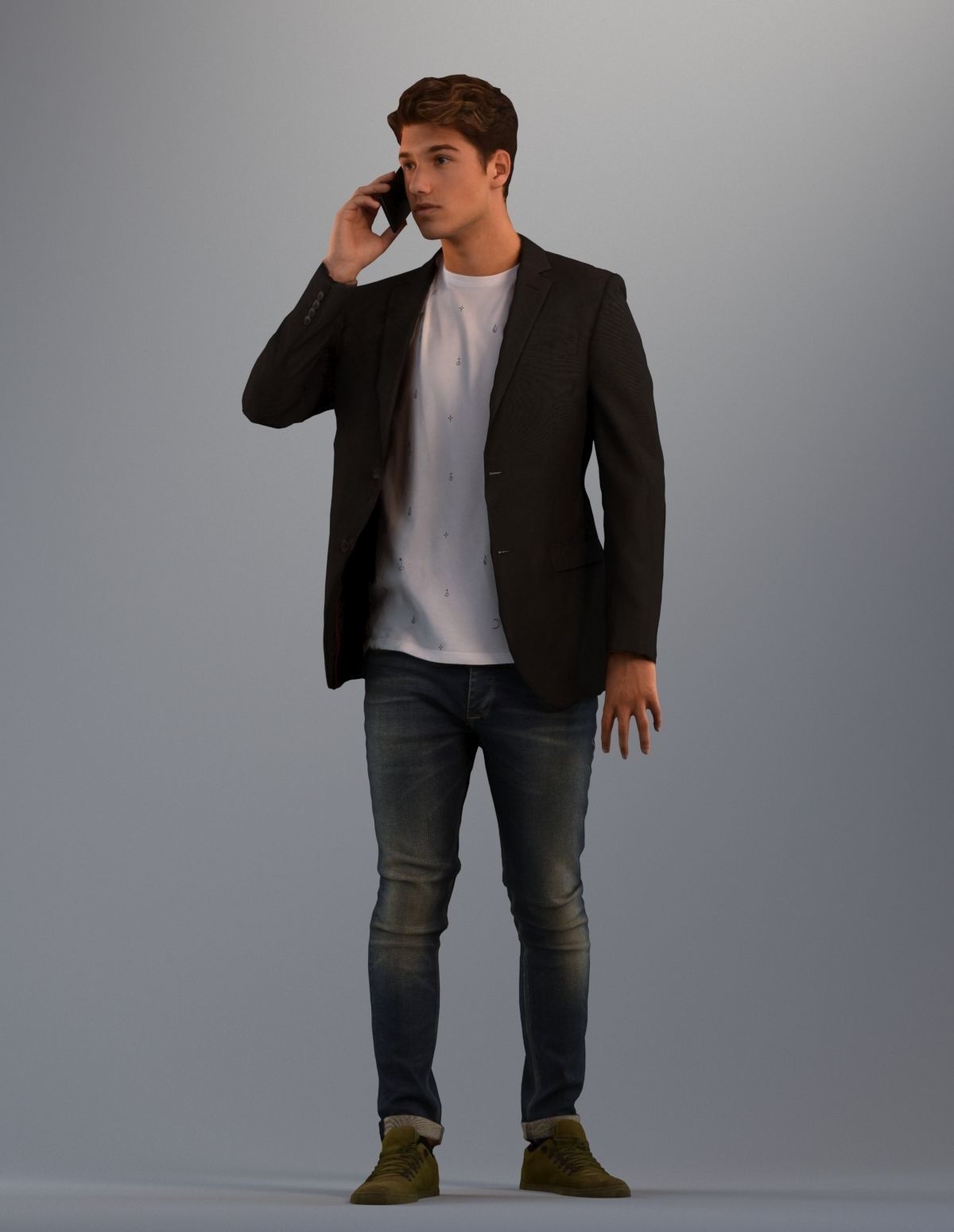 Set of low poly 3D males standing and making a phone call Low-poly 3D model_2