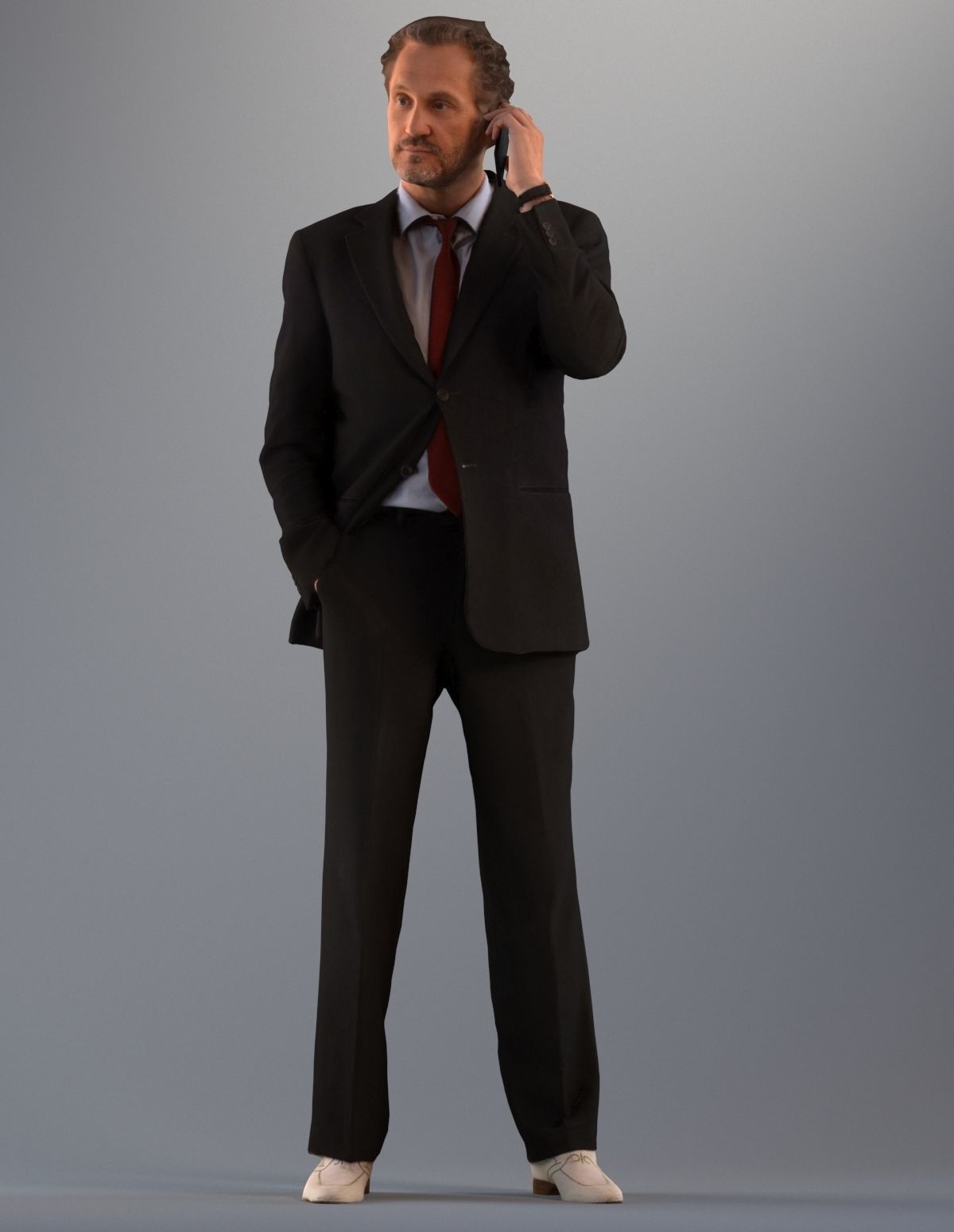 Set of low poly 3D males standing and making a phone call Low-poly 3D model_1