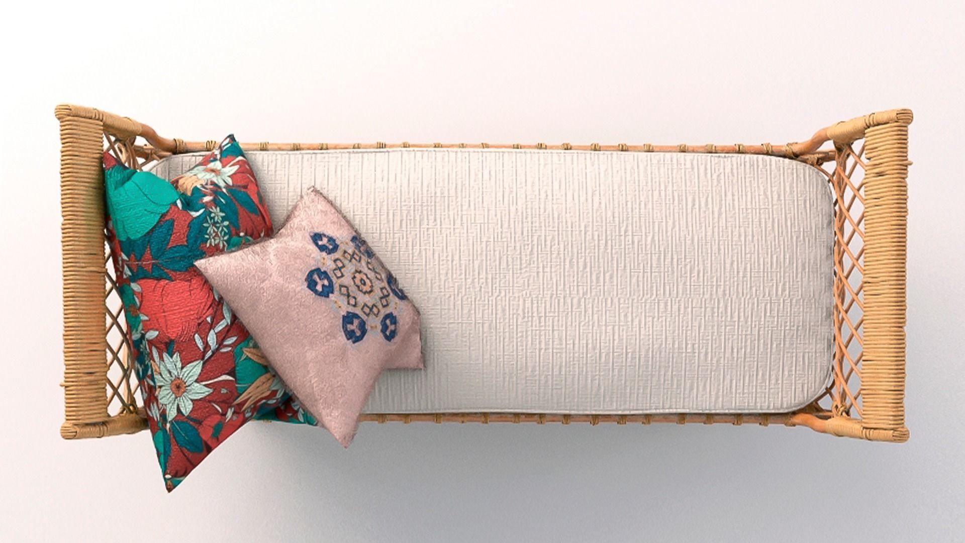 Rattan Sunbed with Pillows 3D model_3