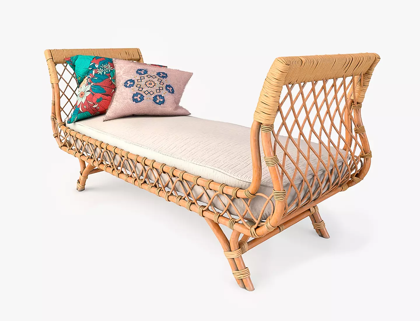 Rattan Sunbed with Pillows 3D model_0