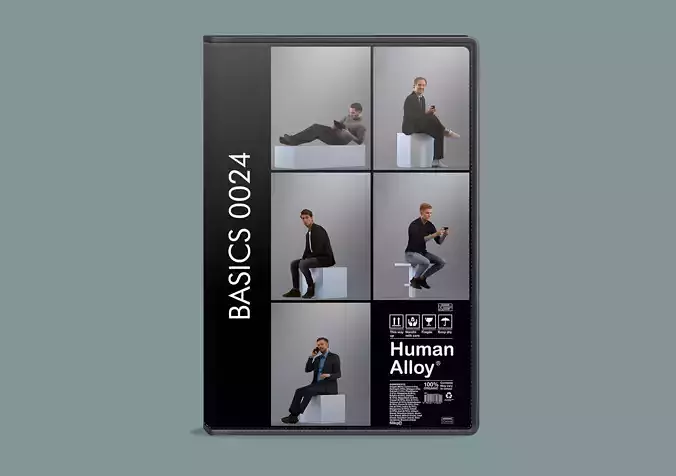 Set of 3D men sitting and using their phone 