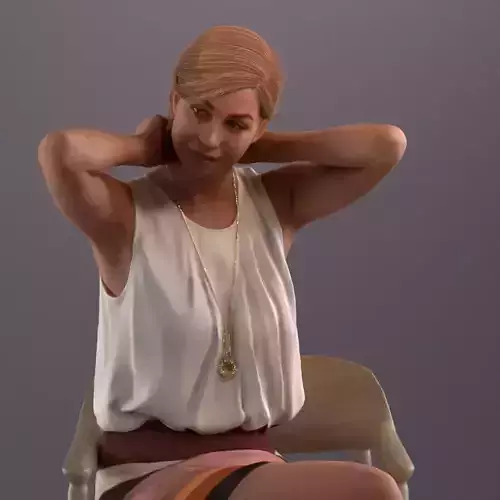 3D pre posed lady sitting putting on jewelry   3D model