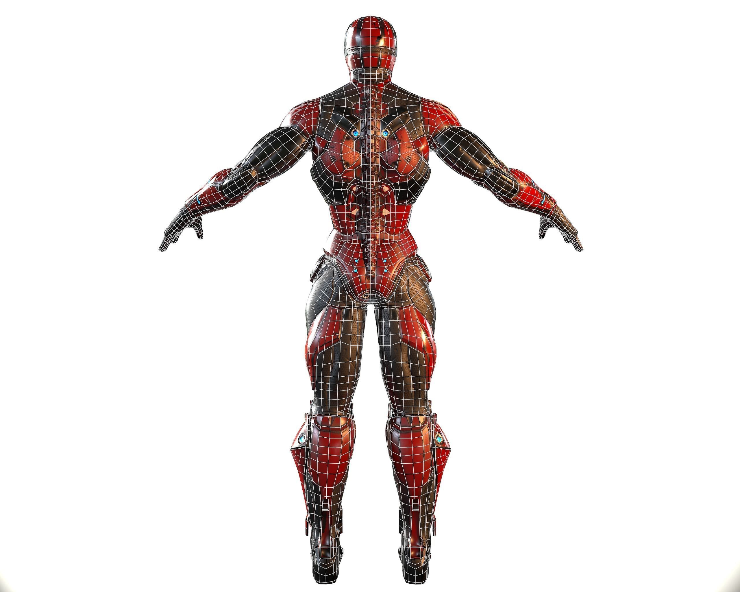 Cybernetic Warrior PBR Low-poly 3D model_29