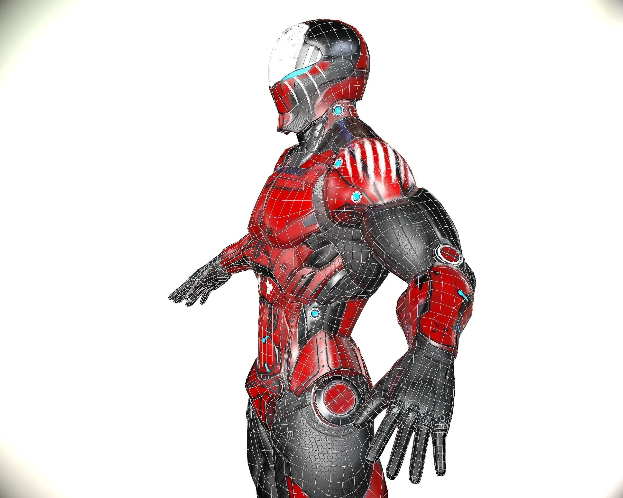 Cybernetic Warrior PBR Low-poly 3D model_28