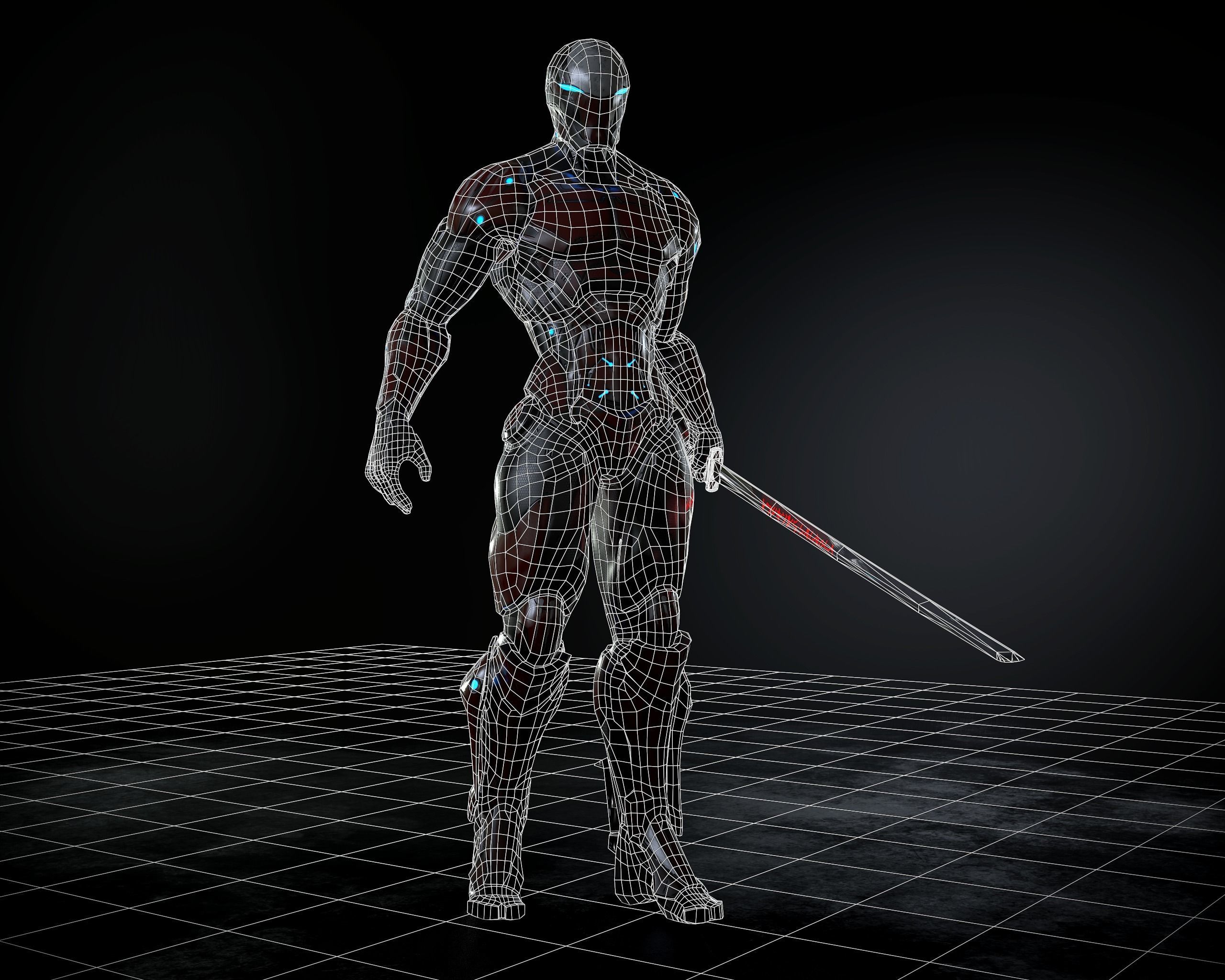 Cybernetic Warrior PBR Low-poly 3D model_10