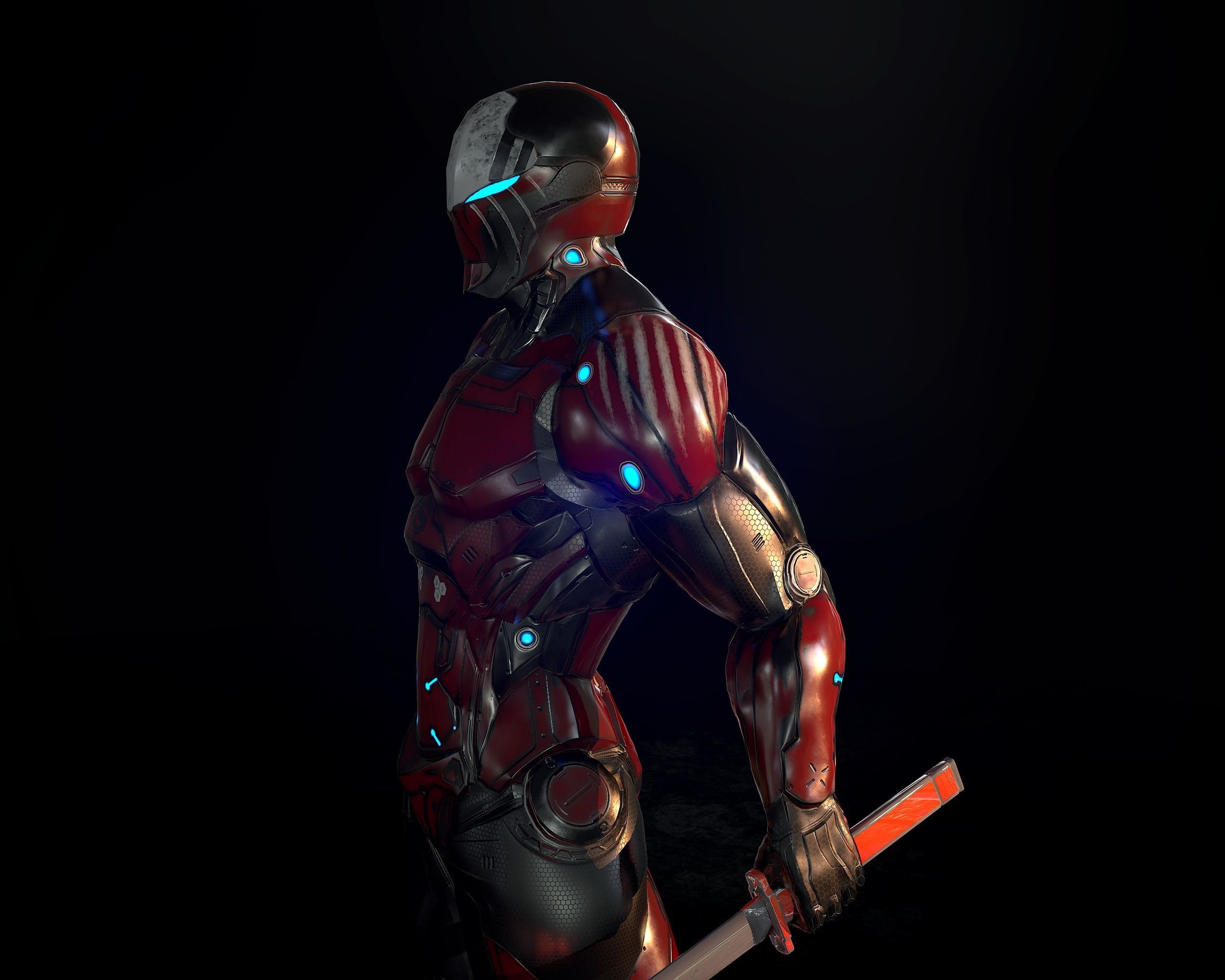 Cybernetic Warrior PBR Low-poly 3D model_4