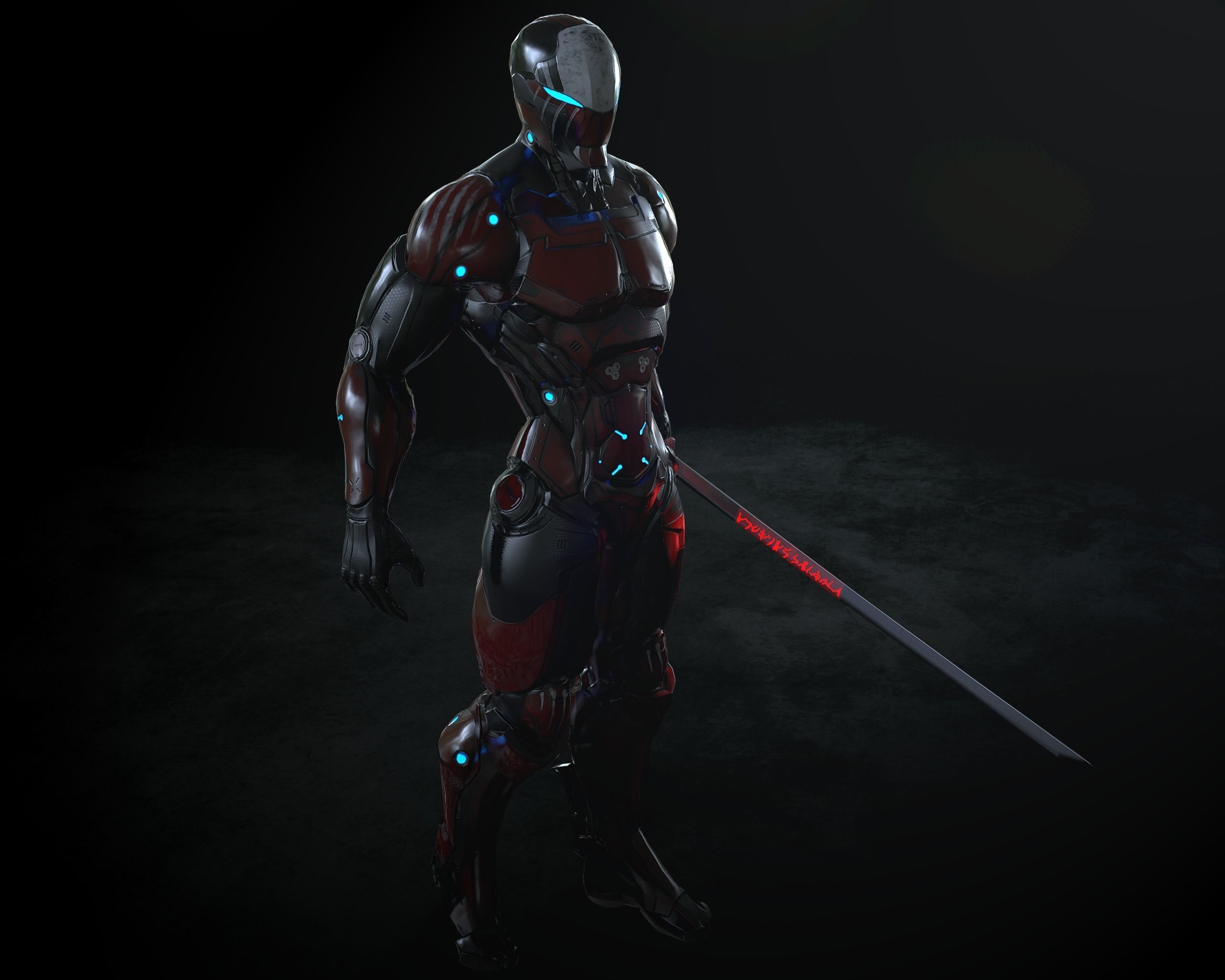 Cybernetic Warrior PBR Low-poly 3D model_6