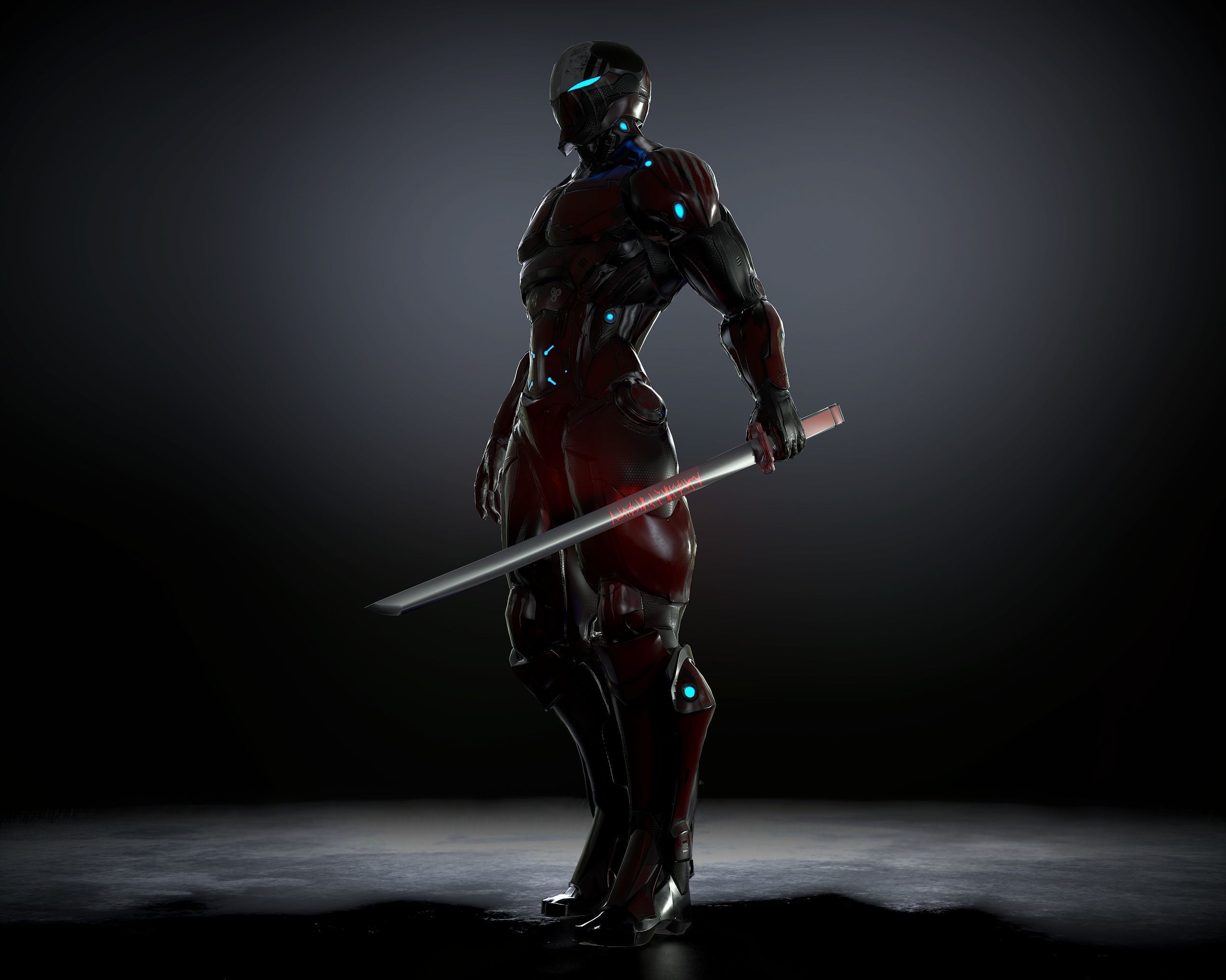 Cybernetic Warrior PBR Low-poly 3D model_3