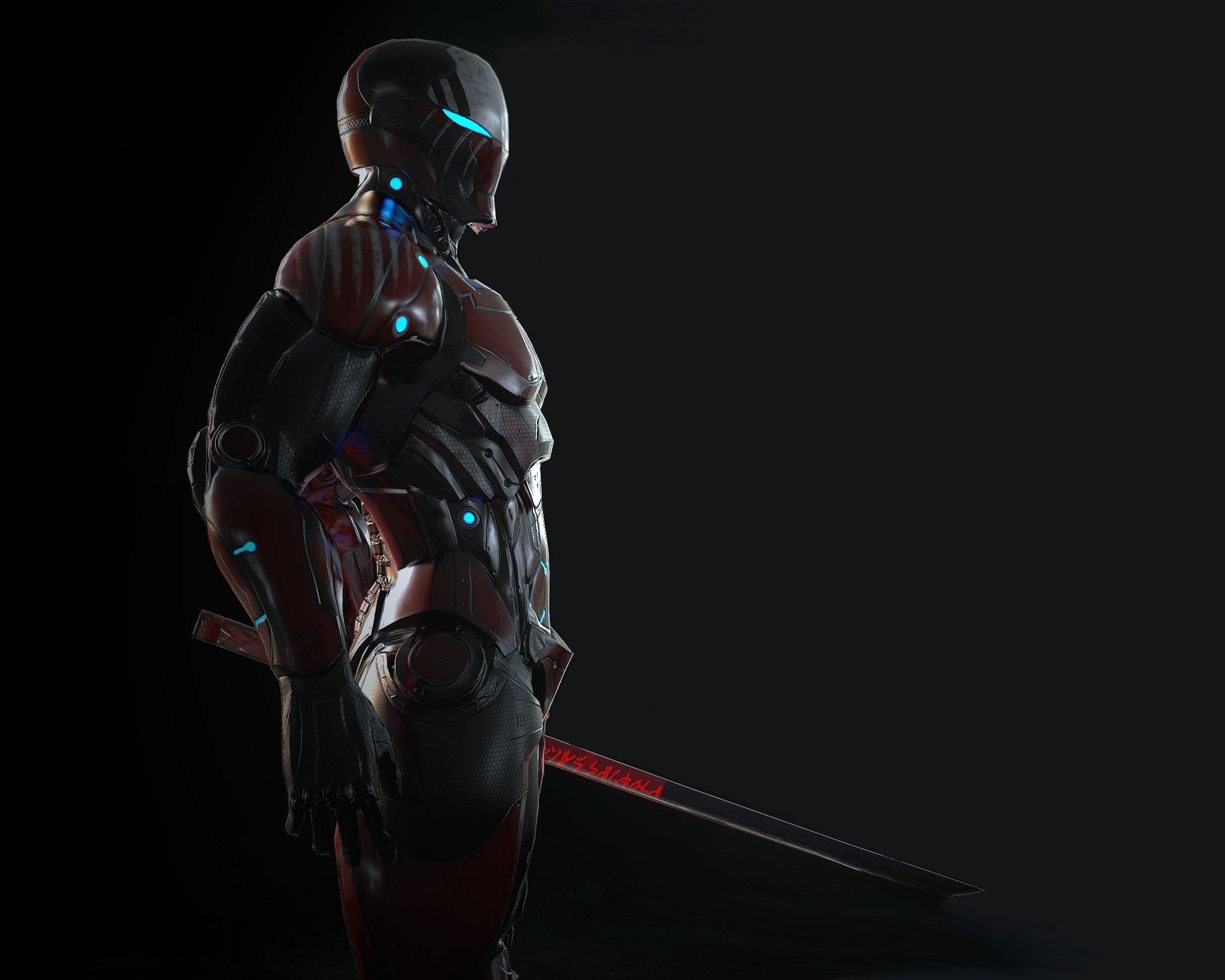 Cybernetic Warrior PBR Low-poly 3D model_5