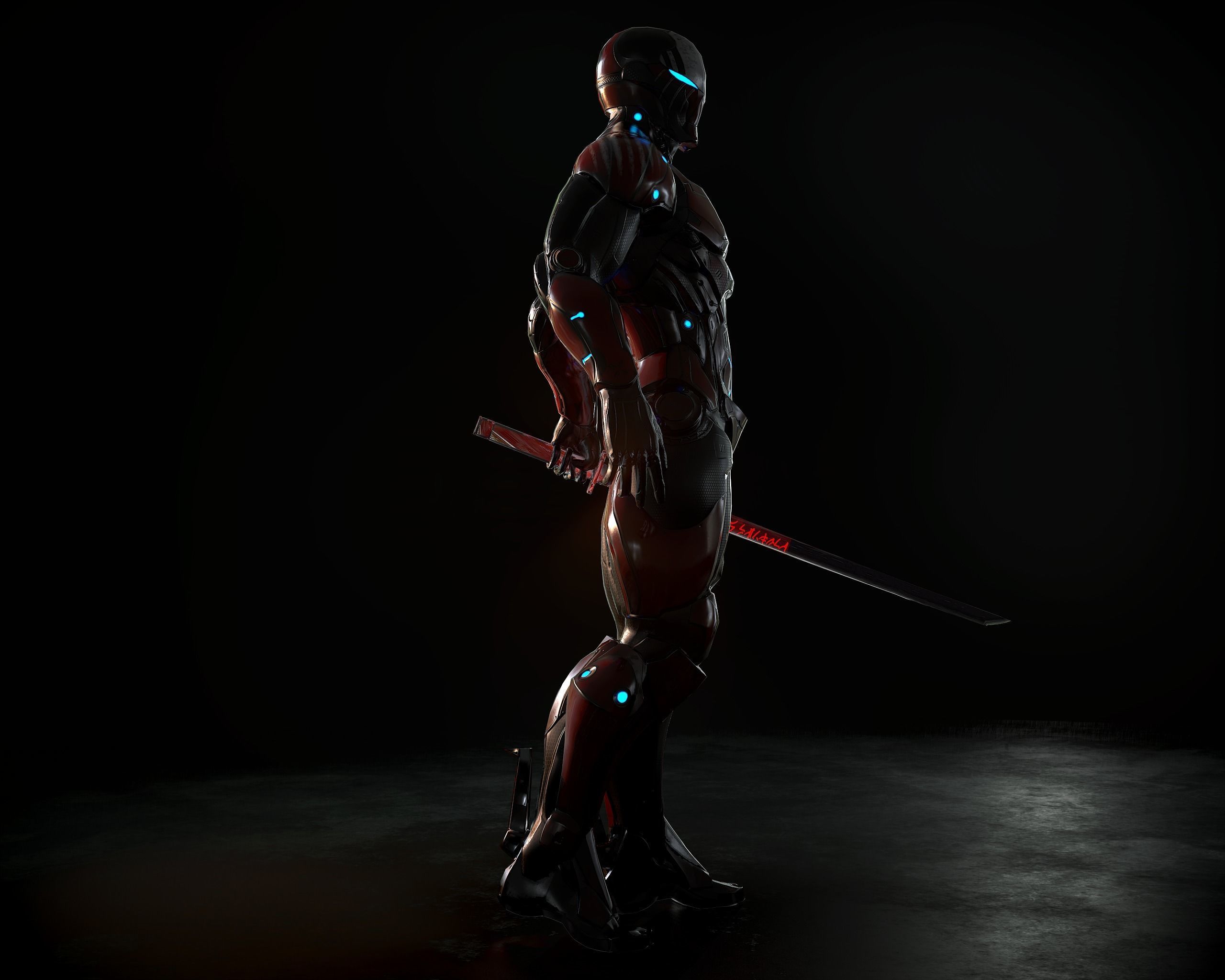 Cybernetic Warrior PBR Low-poly 3D model_8