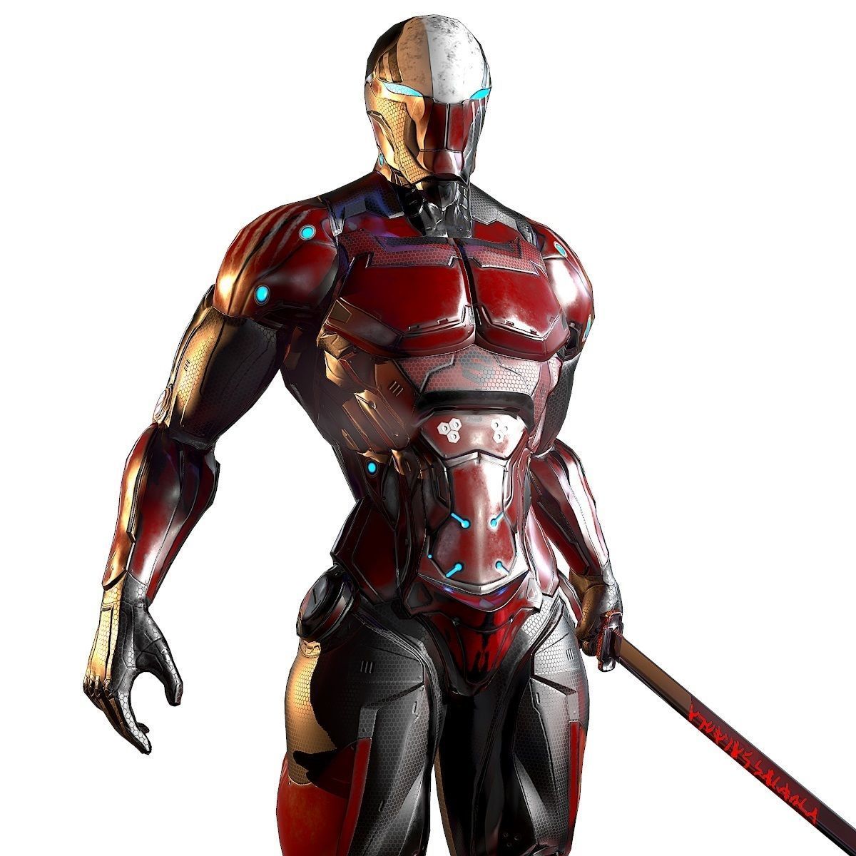 Cybernetic Warrior PBR Low-poly 3D model_11