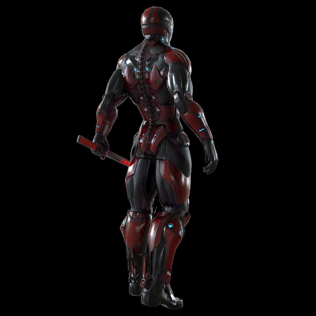 Cybernetic Warrior PBR Low-poly 3D model_16