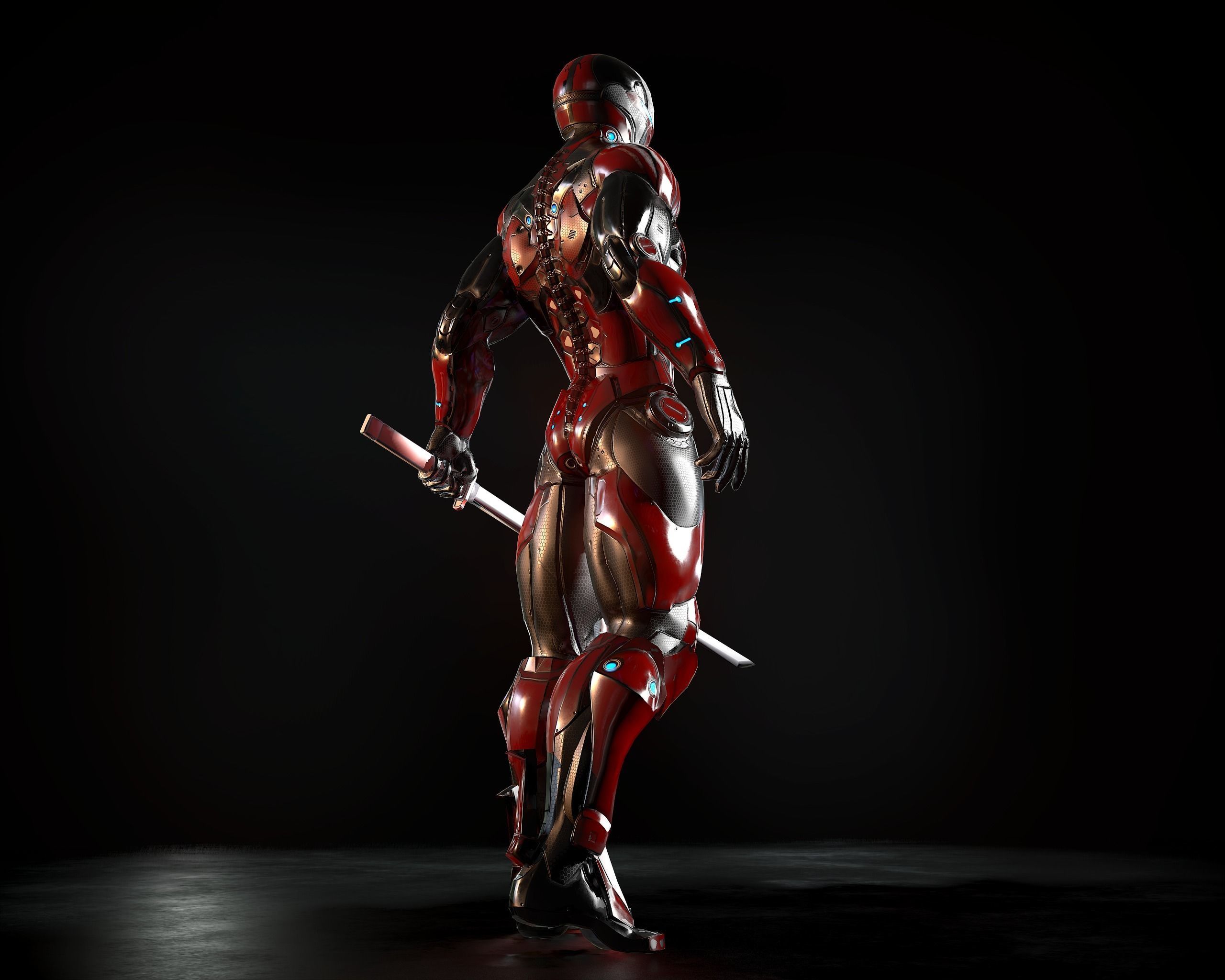 Cybernetic Warrior PBR Low-poly 3D model_2