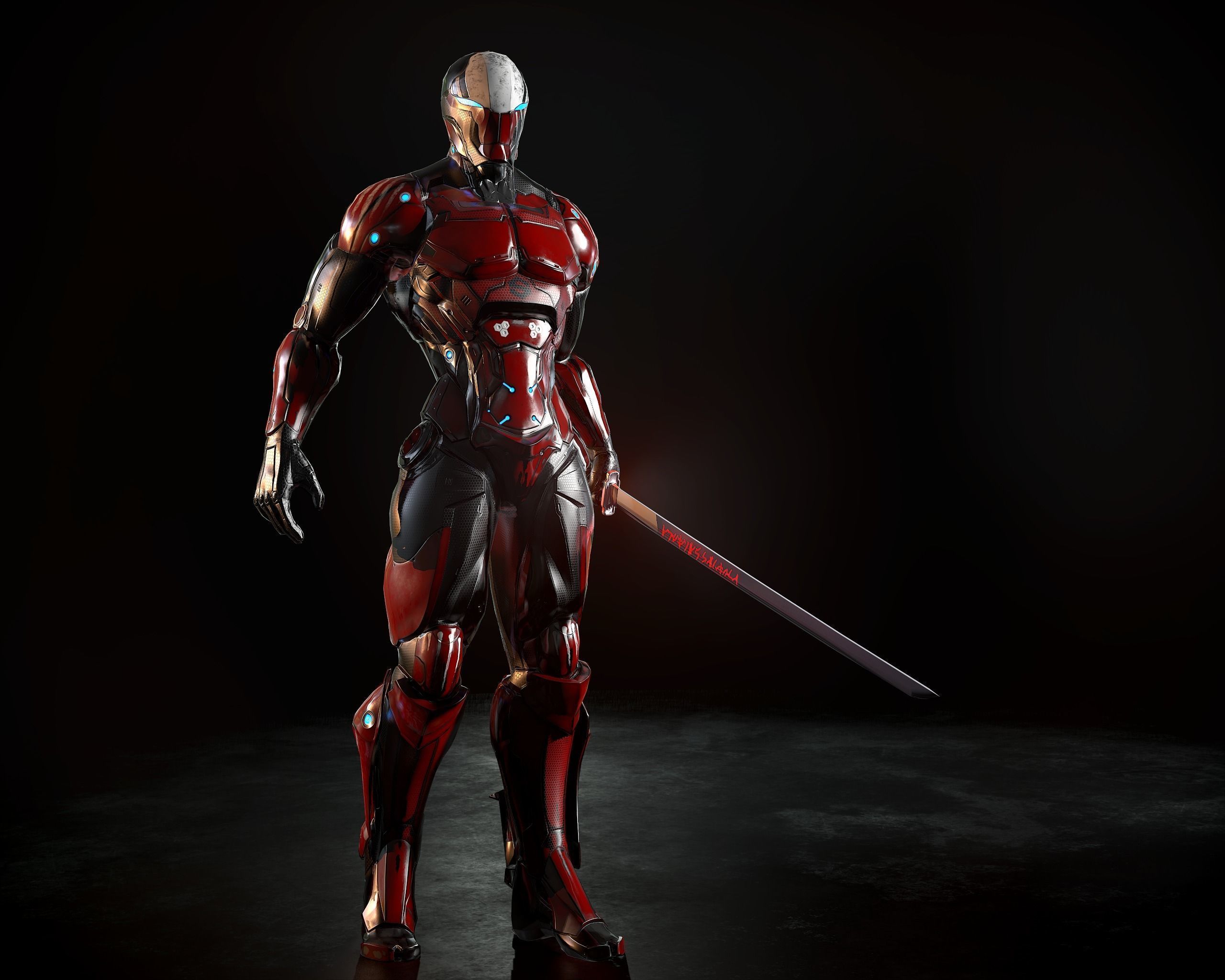 Cybernetic Warrior PBR Low-poly 3D model_1