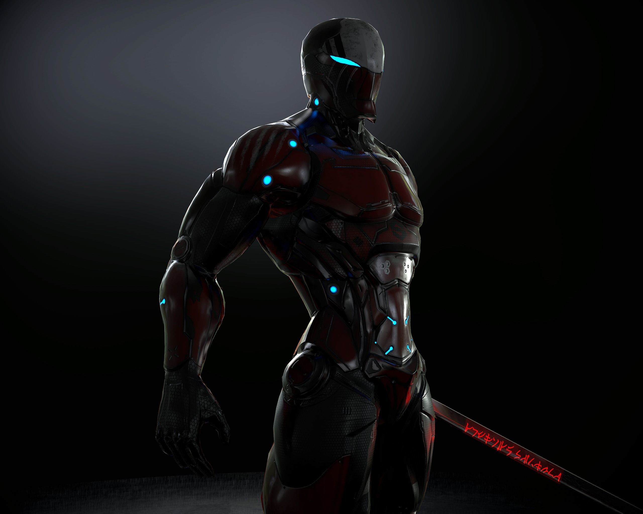 Cybernetic Warrior PBR Low-poly 3D model_7