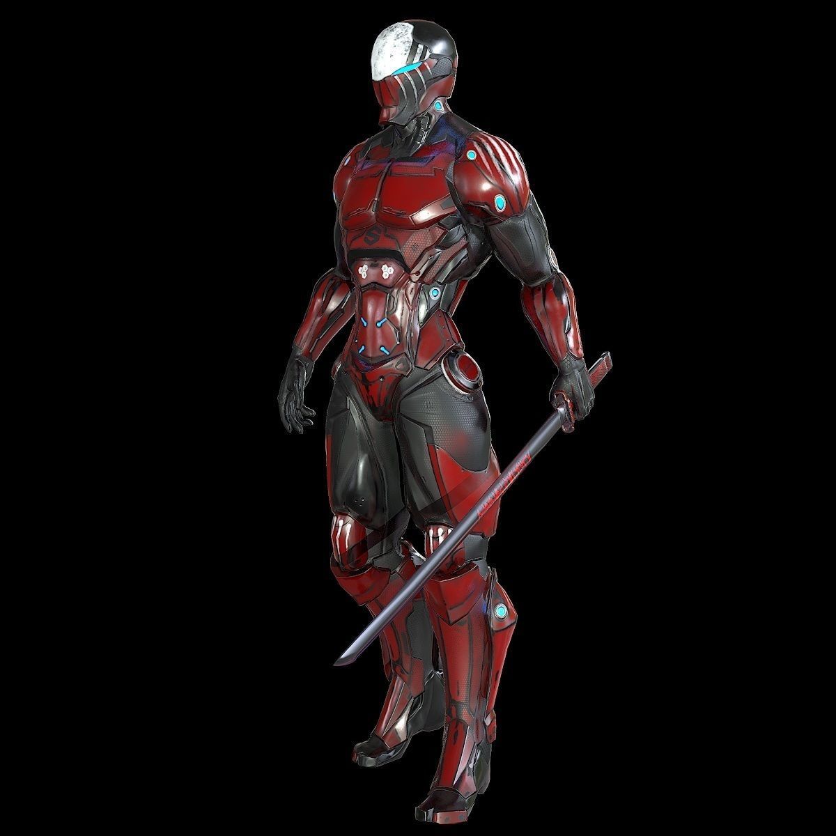 Cybernetic Warrior PBR Low-poly 3D model_14