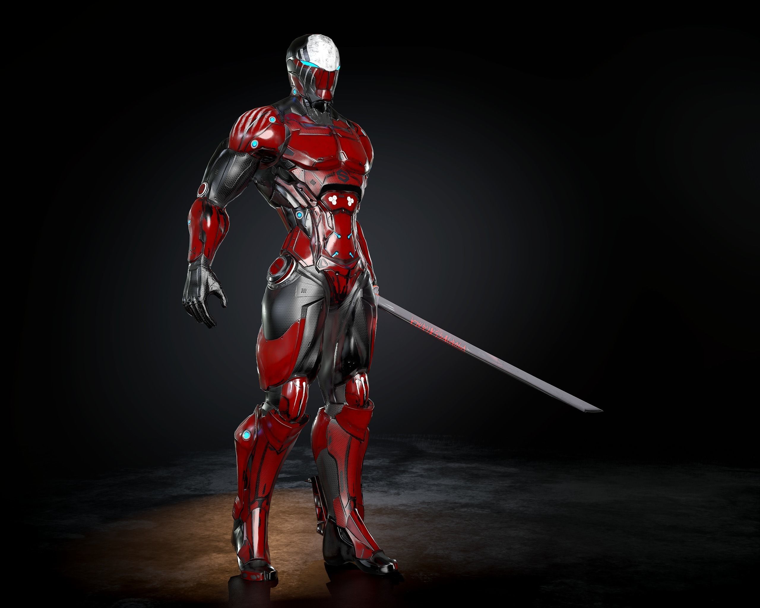 Cybernetic Warrior PBR Low-poly 3D model_9